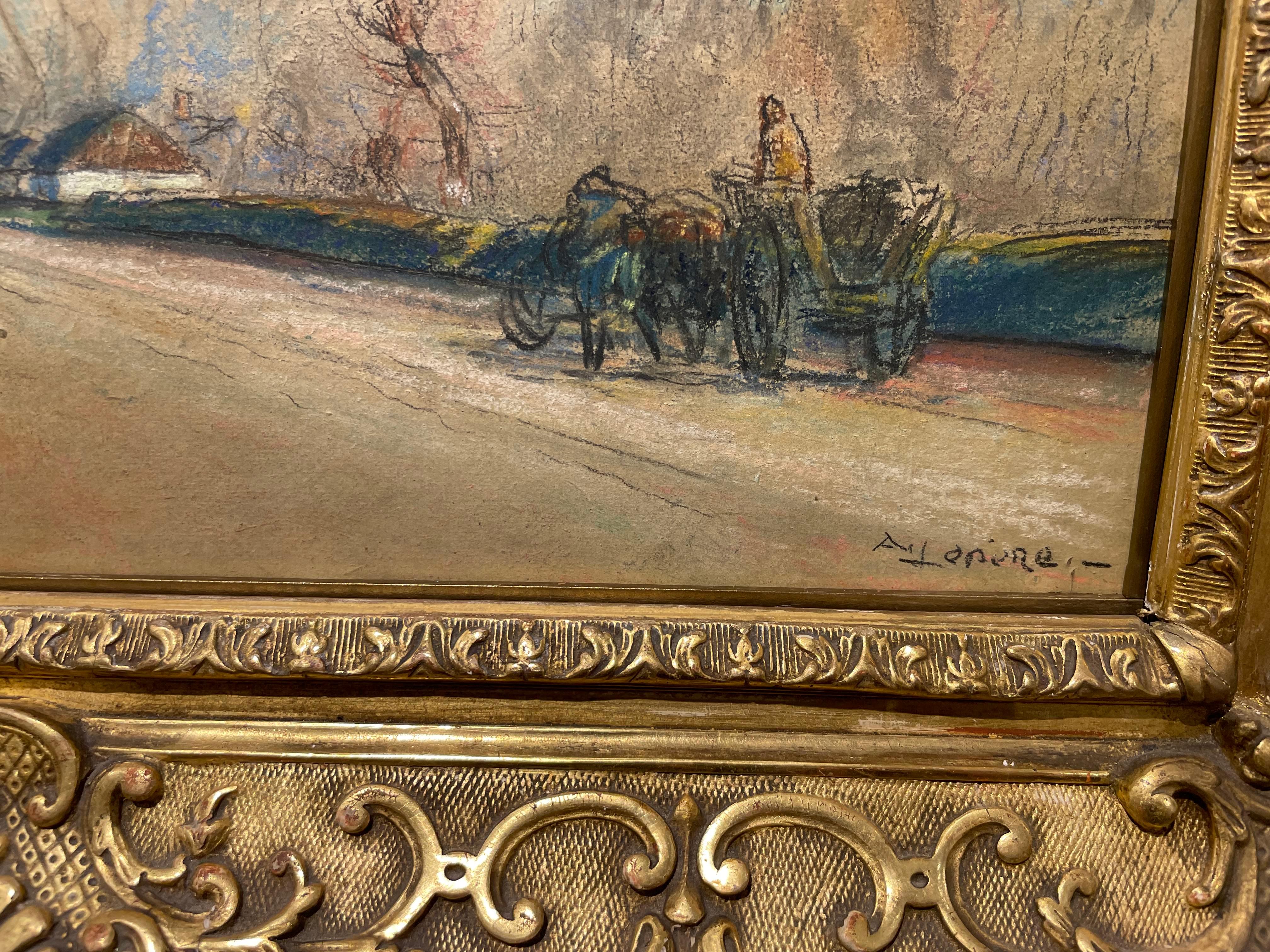 Escena de paisaje aldeano francés con árboles y calesa, principios del siglo XX en venta 8