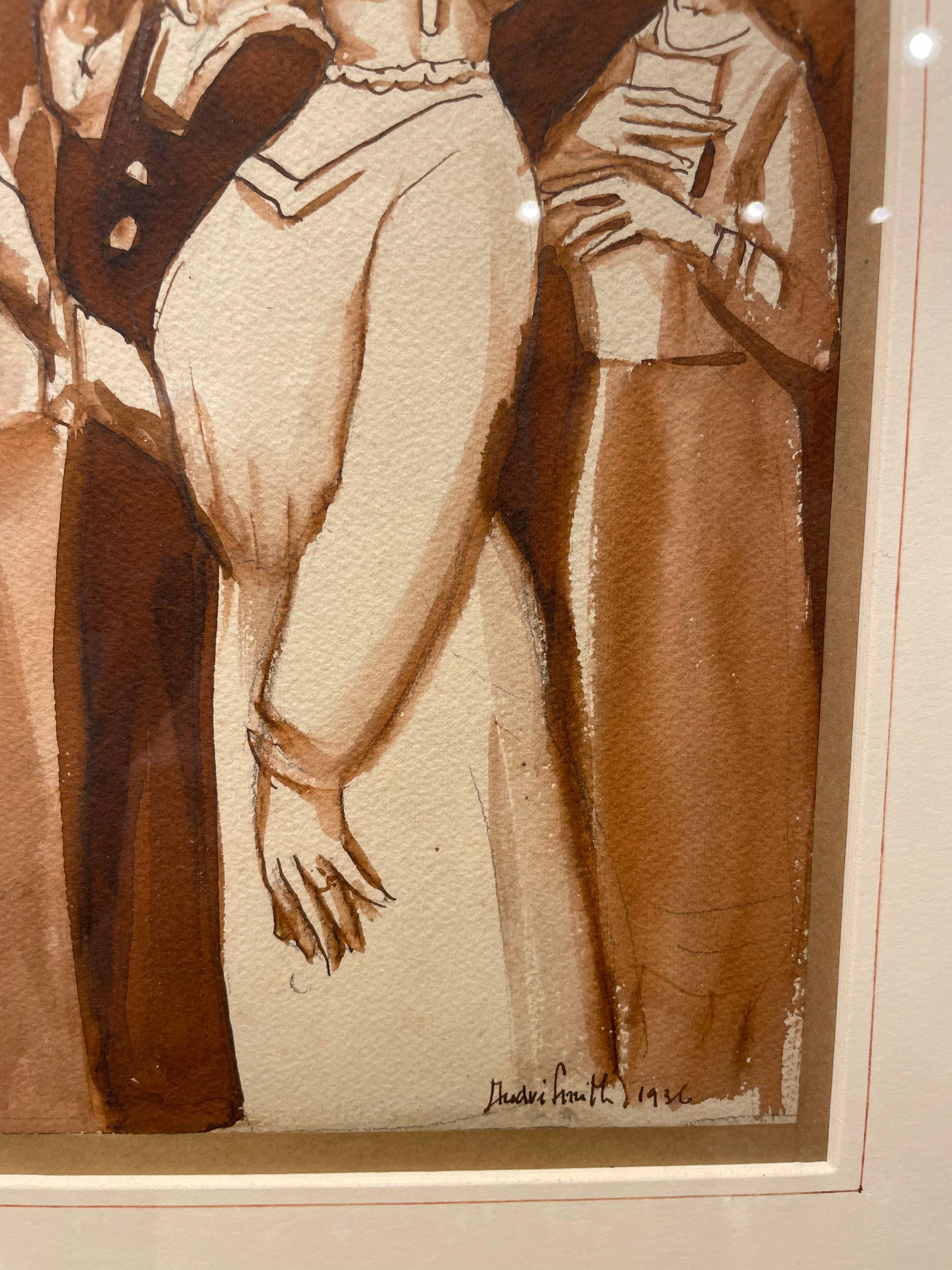 In the Art Gallery, Early 20th Century Watercolor, Women Viewing Painting For Sale 3