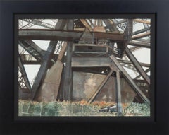 Bridge in the Cleveland Flats, Late 20th Century Architectural Painting