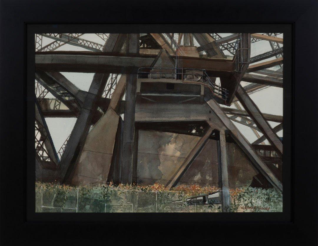 Ponte nelle Cleveland Flats, pittura architettonica della fine del XX secolo in vendita 2