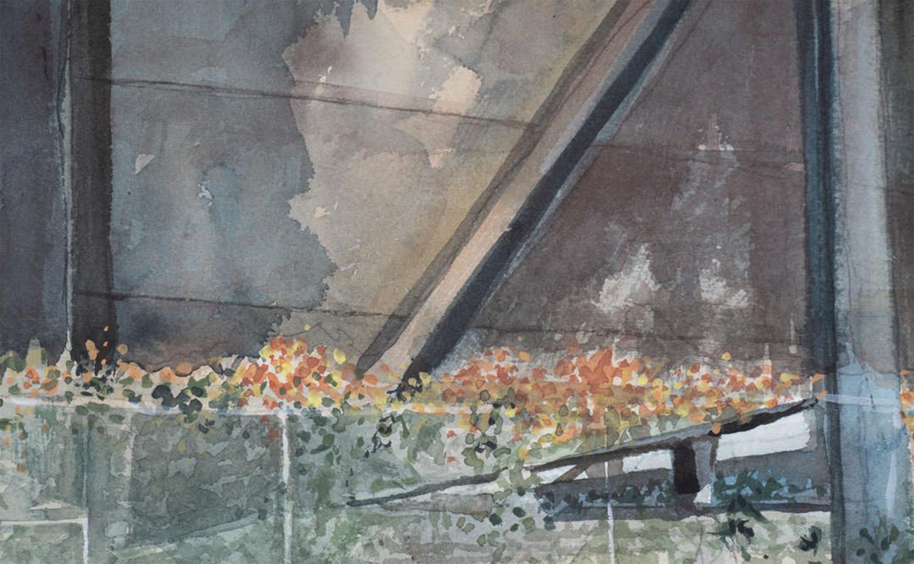Ponte nelle Cleveland Flats, pittura architettonica della fine del XX secolo in vendita 1