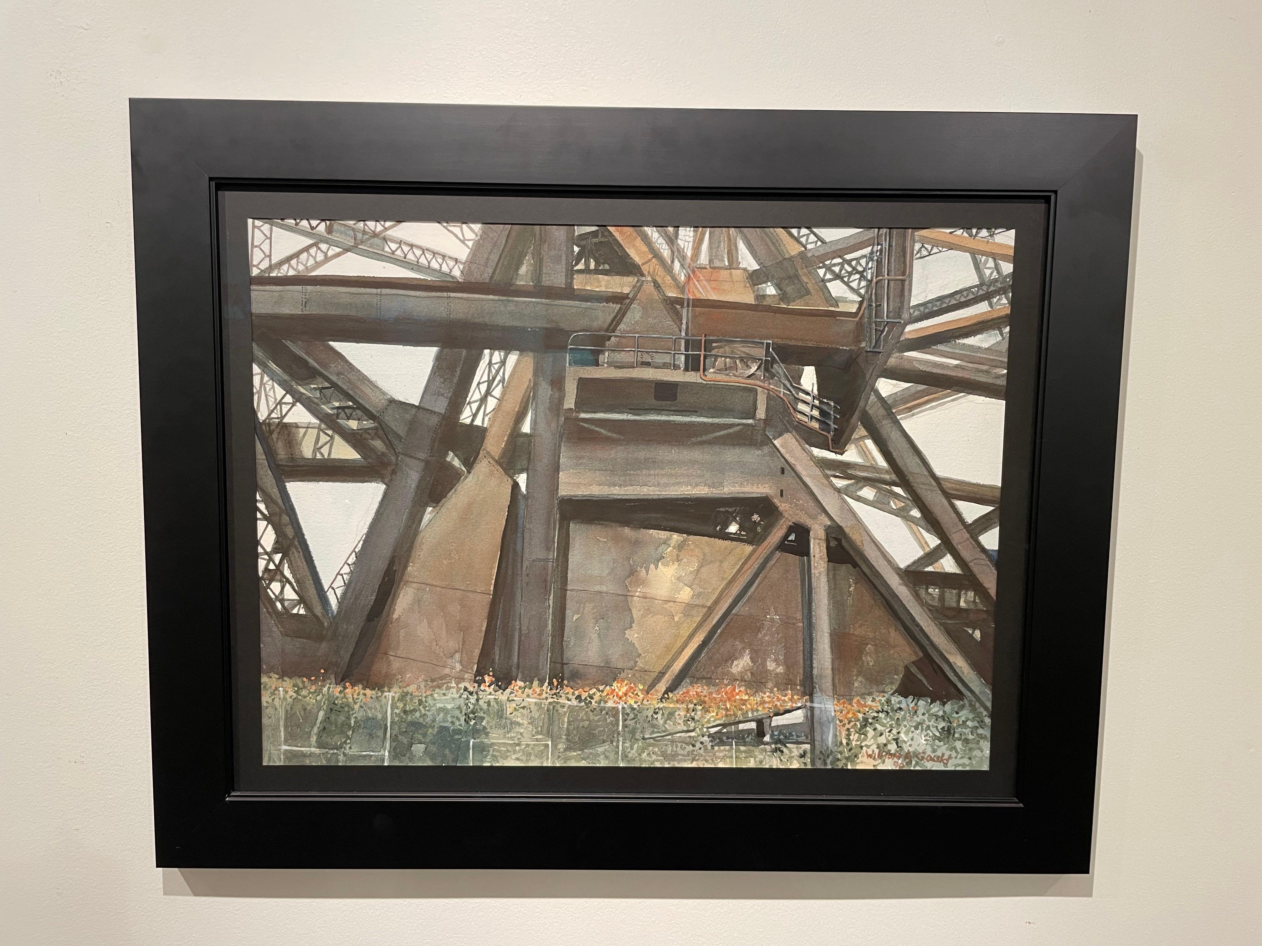 Ponte nelle Cleveland Flats, pittura architettonica della fine del XX secolo in vendita 4