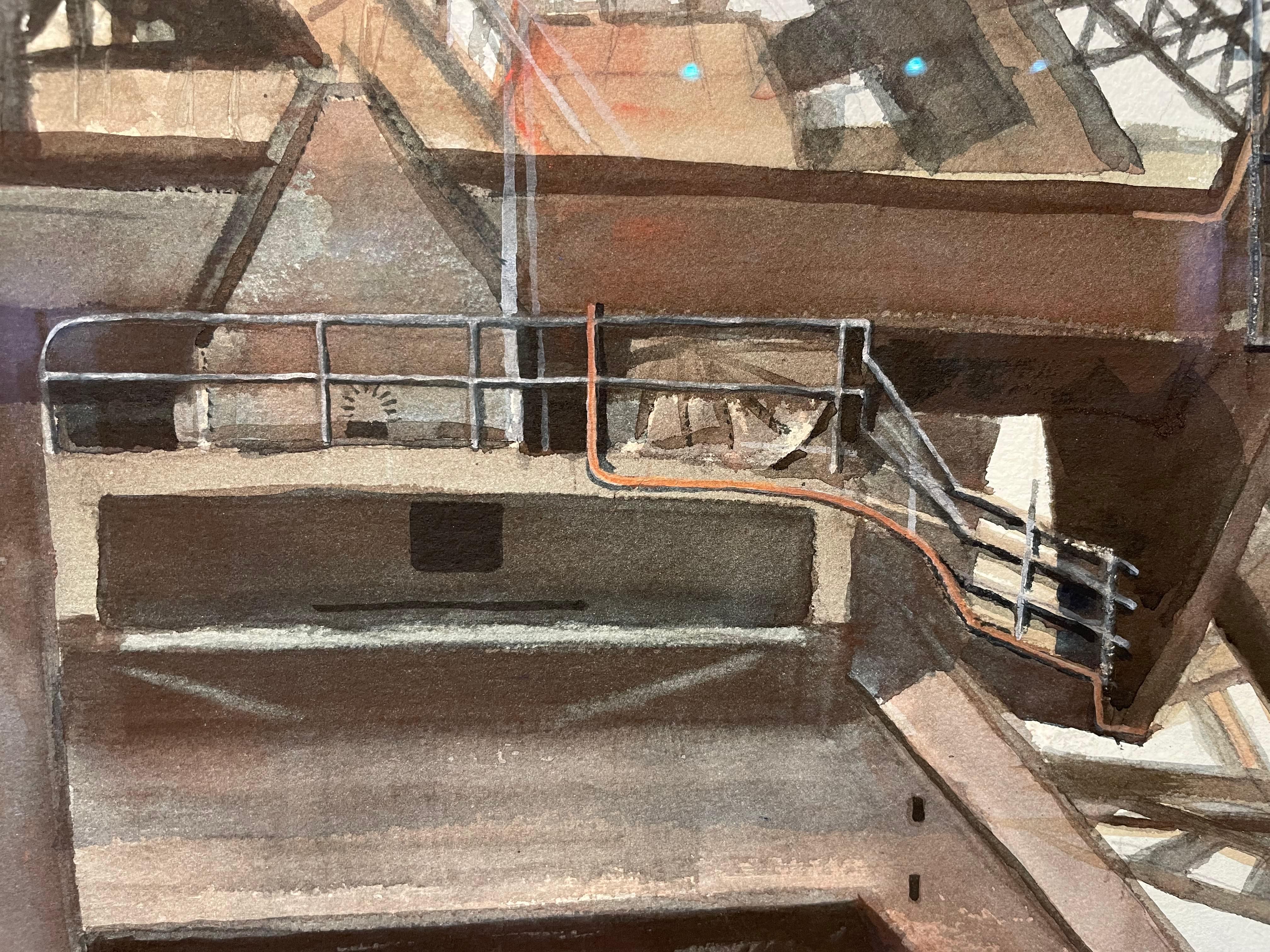 Ponte nelle Cleveland Flats, pittura architettonica della fine del XX secolo in vendita 7