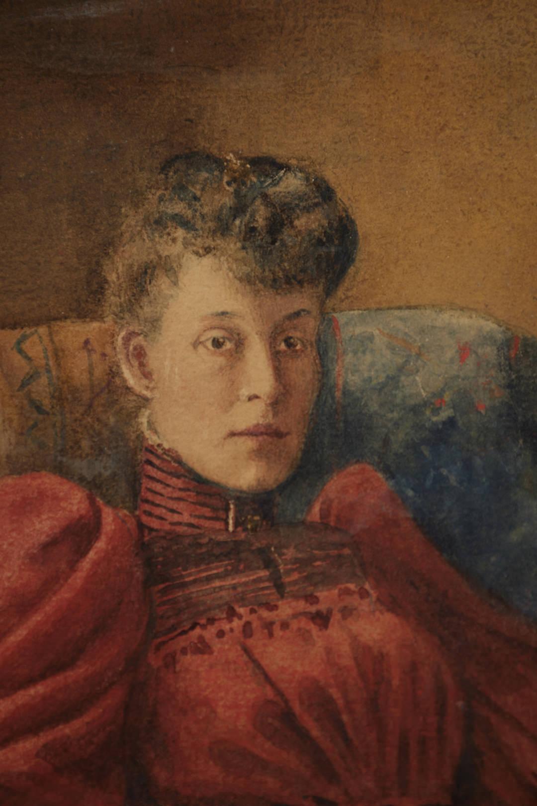 Ora Coltman (Amerikaner, 1858-1940)
Julia Maud De Forest, 1898
Aquarell auf Papier
Signiert und datiert oben links
9,25 x 12,75 Zoll
15 x 18,25 Zoll, gerahmt

Ora Coltman wurde 1858 in Shelby, Ohio, geboren, verbrachte aber die meiste Zeit seines