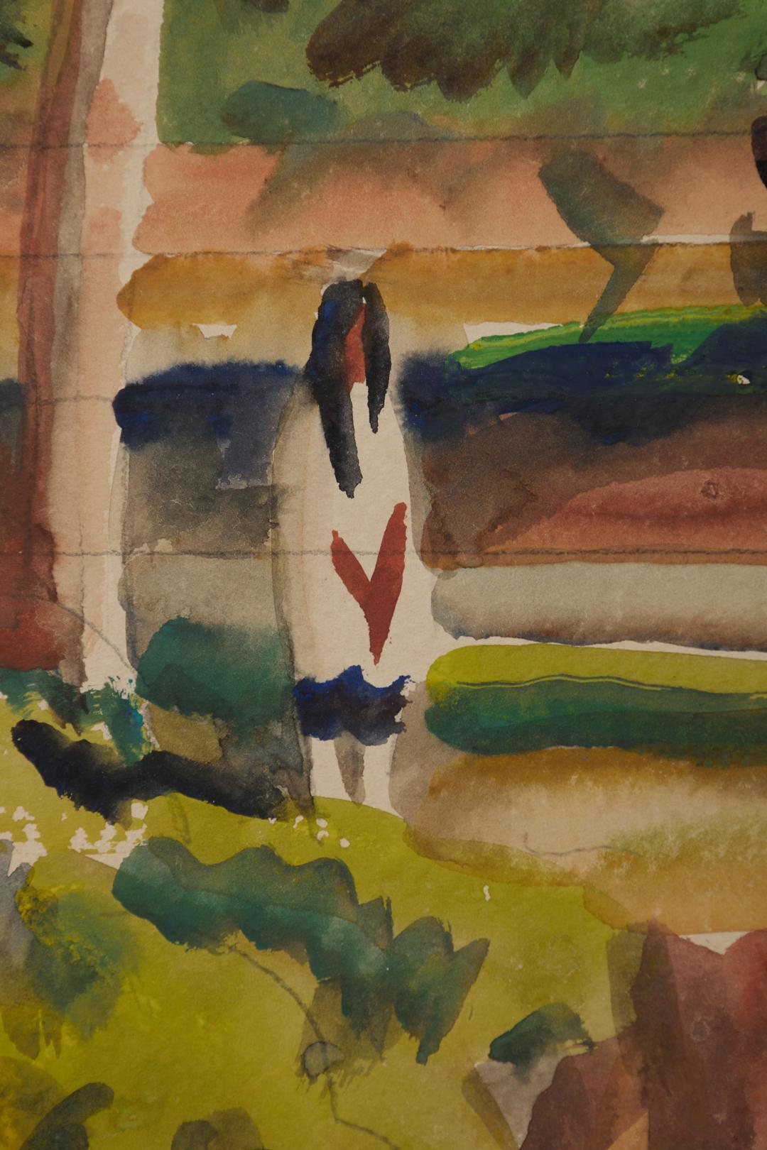 À Isleta, Nouveau Mexique Peinture de paysage occidental, 20e siècle École de Cleveland - Noir Figurative Art par Frank Wilcox
