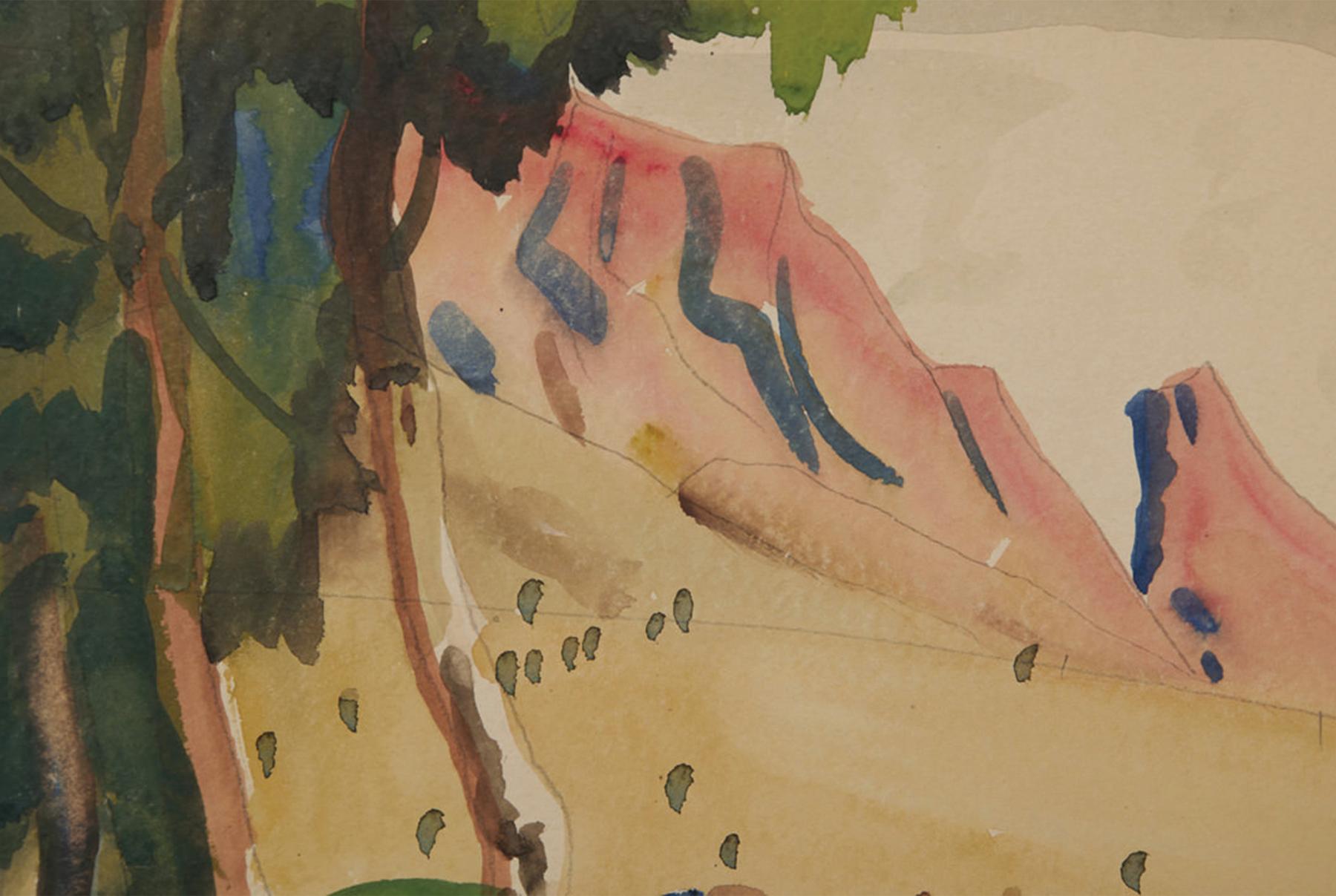 À Isleta, Nouveau Mexique Peinture de paysage occidental, 20e siècle École de Cleveland en vente 1