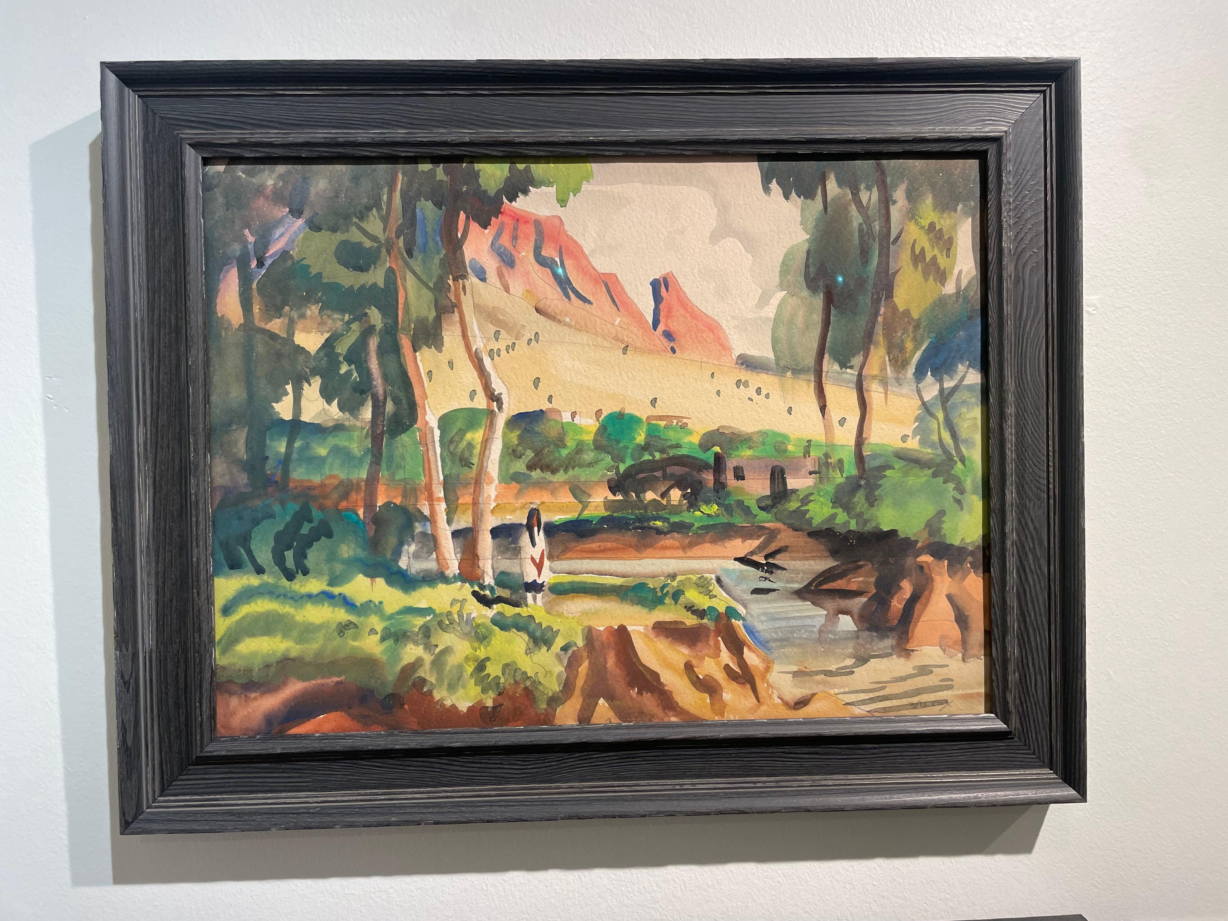 À Isleta, Nouveau Mexique Peinture de paysage occidental, 20e siècle École de Cleveland en vente 3