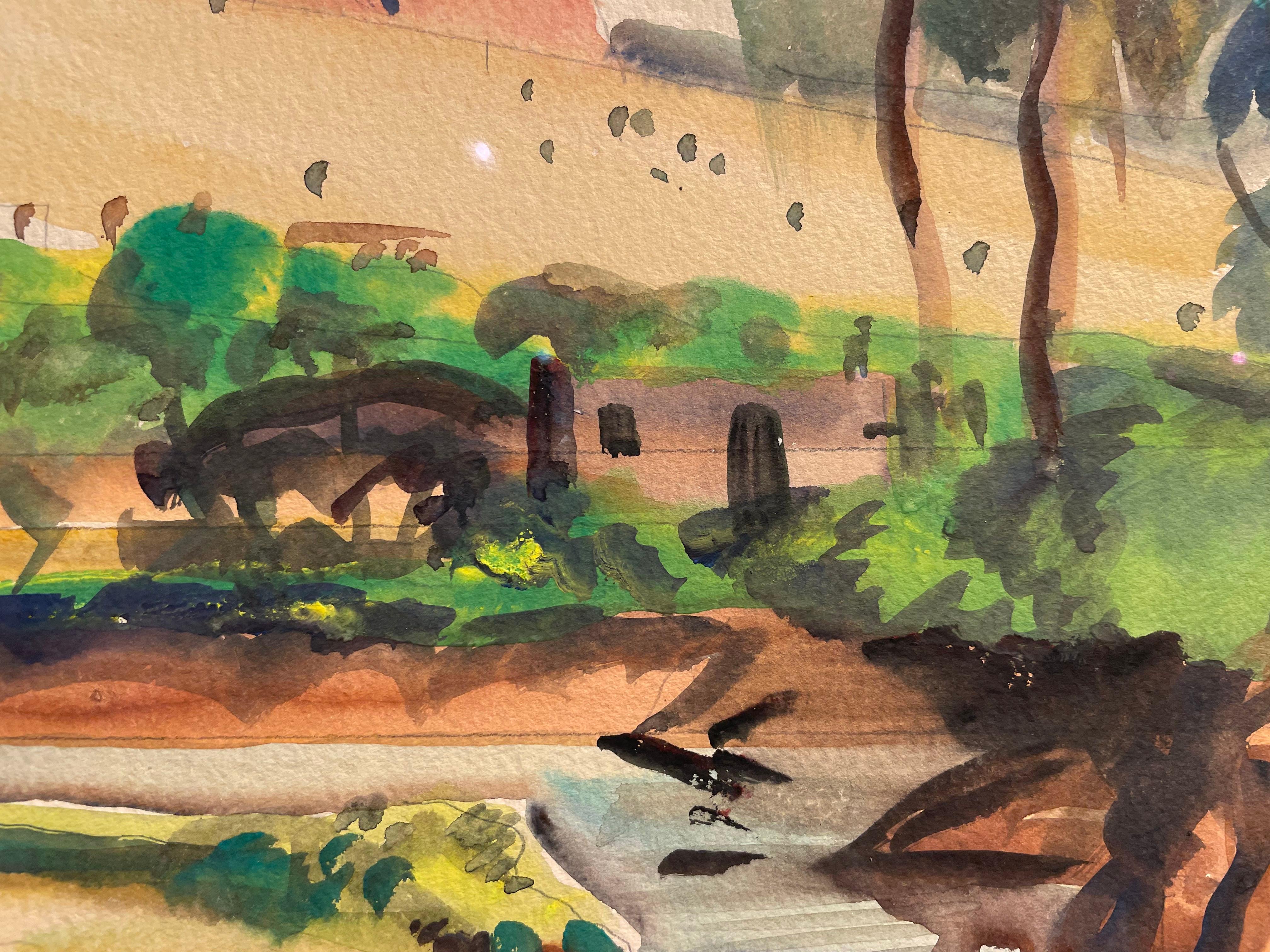 À Isleta, Nouveau Mexique Peinture de paysage occidental, 20e siècle École de Cleveland en vente 4