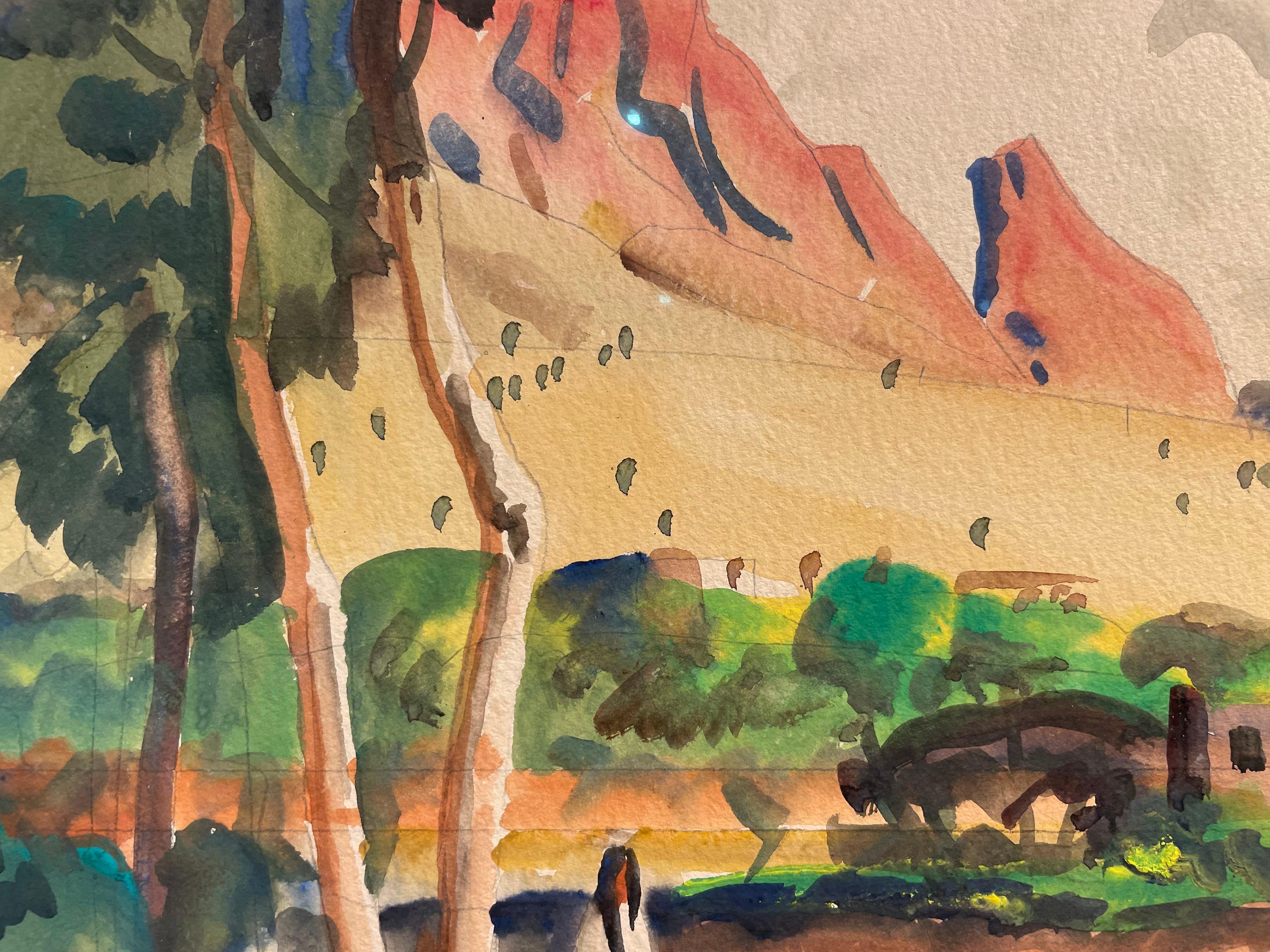 À Isleta, Nouveau Mexique Peinture de paysage occidental, 20e siècle École de Cleveland en vente 8