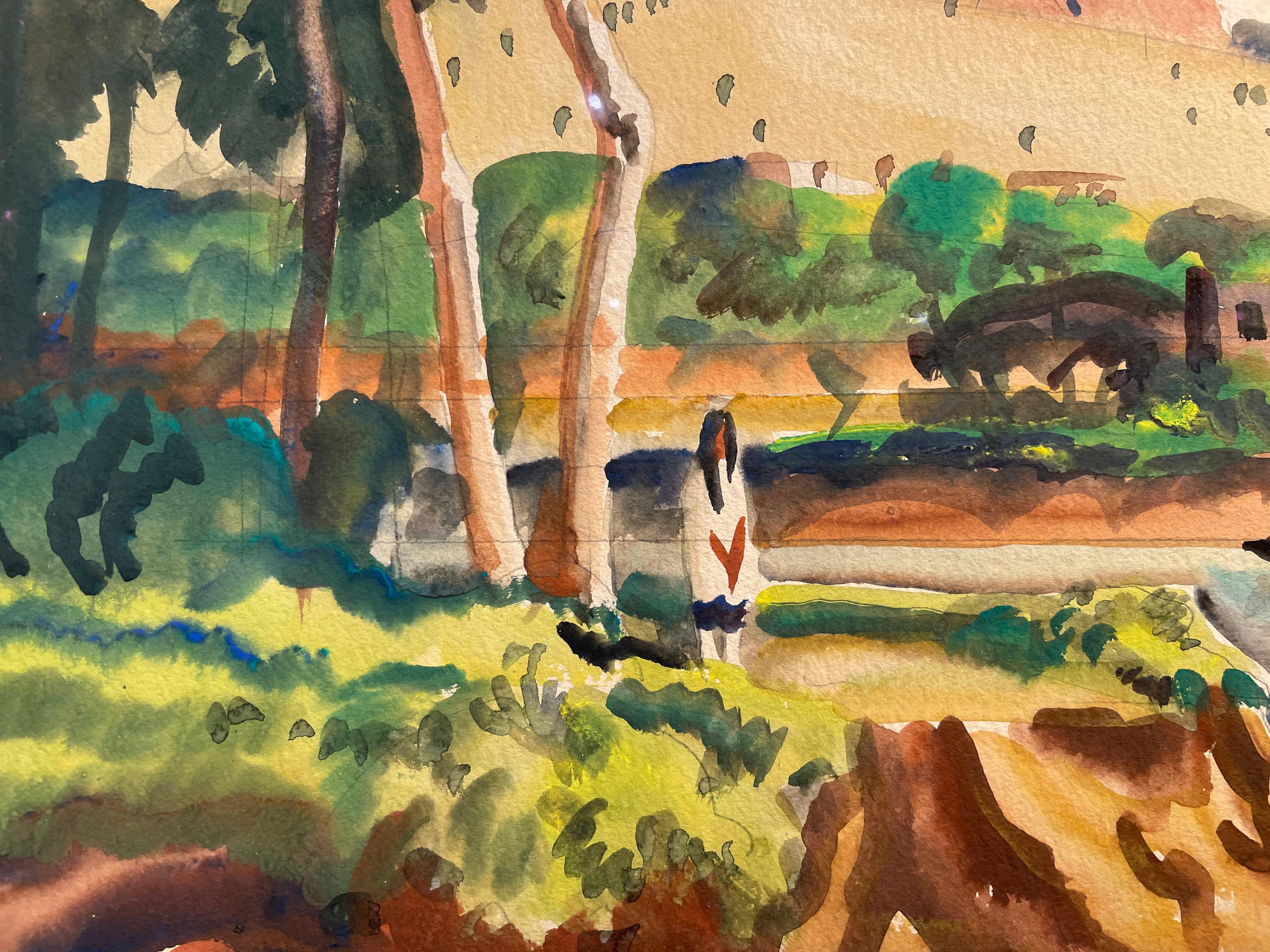 À Isleta, Nouveau Mexique Peinture de paysage occidental, 20e siècle École de Cleveland en vente 5