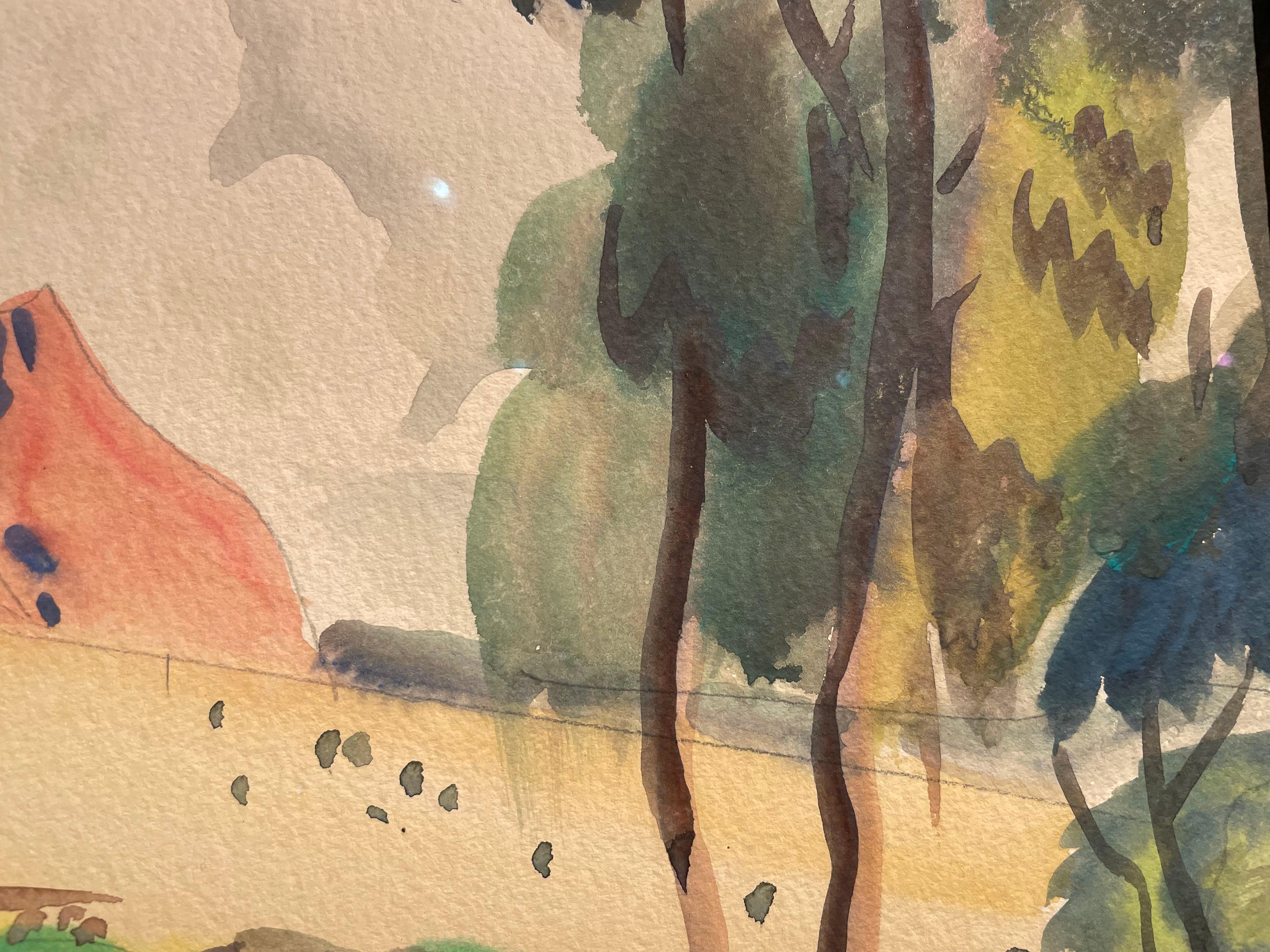 À Isleta, Nouveau Mexique Peinture de paysage occidental, 20e siècle École de Cleveland en vente 9