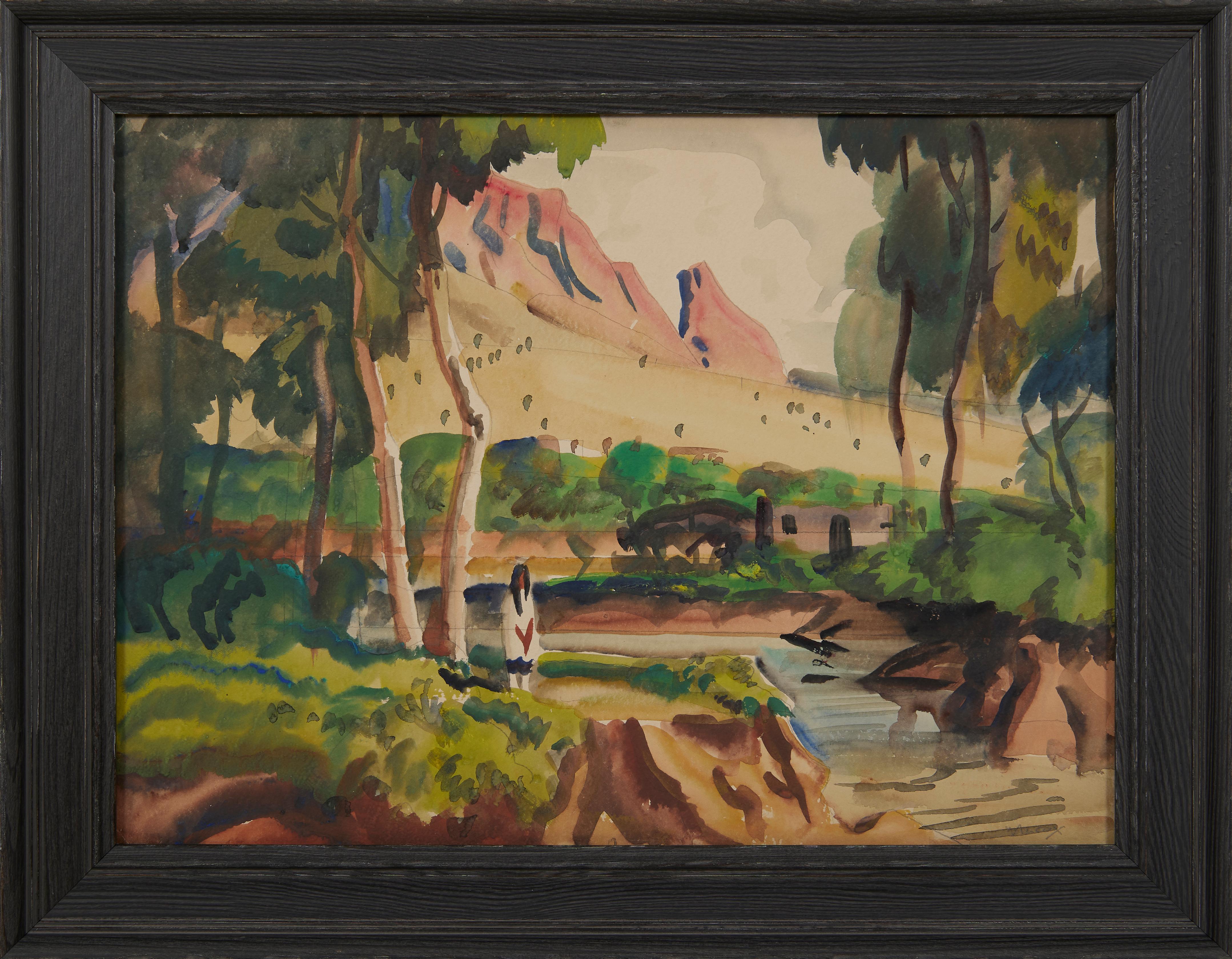 At Isleta, New Mexico Western Landscape Painting, 20th Century Cleveland School