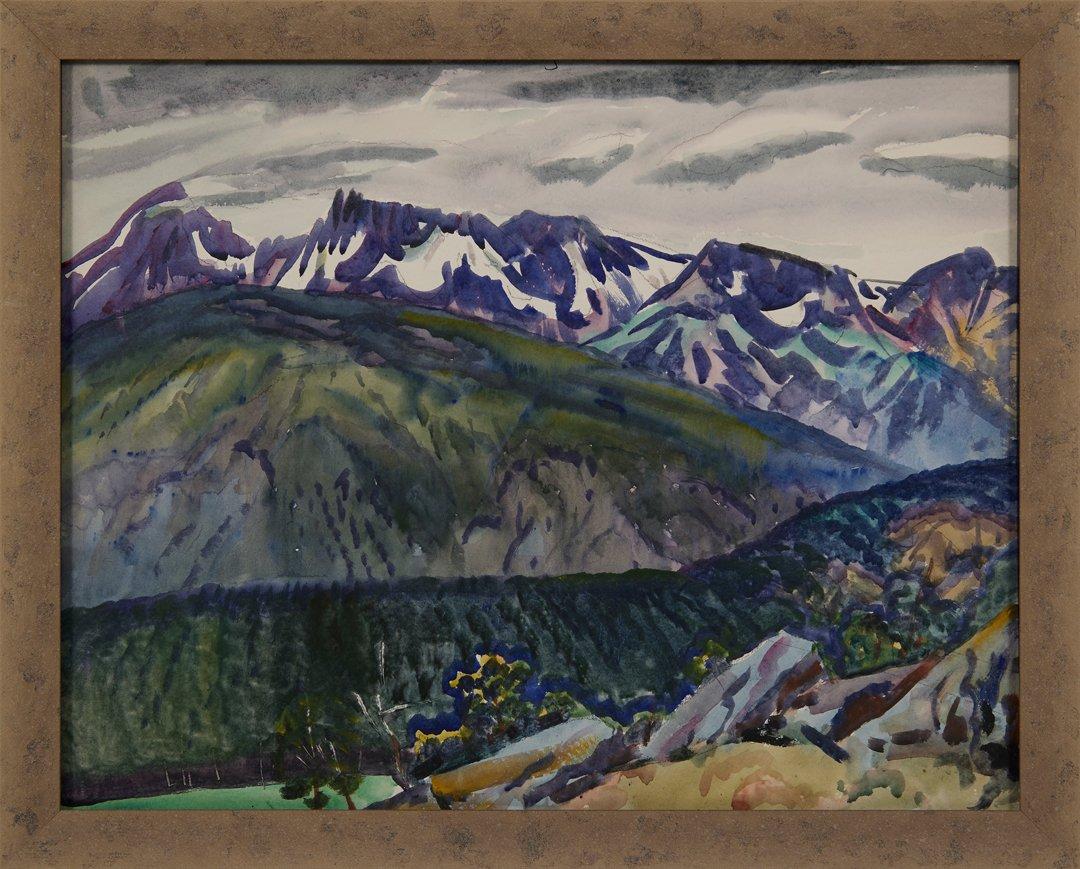Vallée de la Moraine et sommets enneigés, Parc national des Rocheuses, Colorado Paysage - Art de Frank Wilcox
