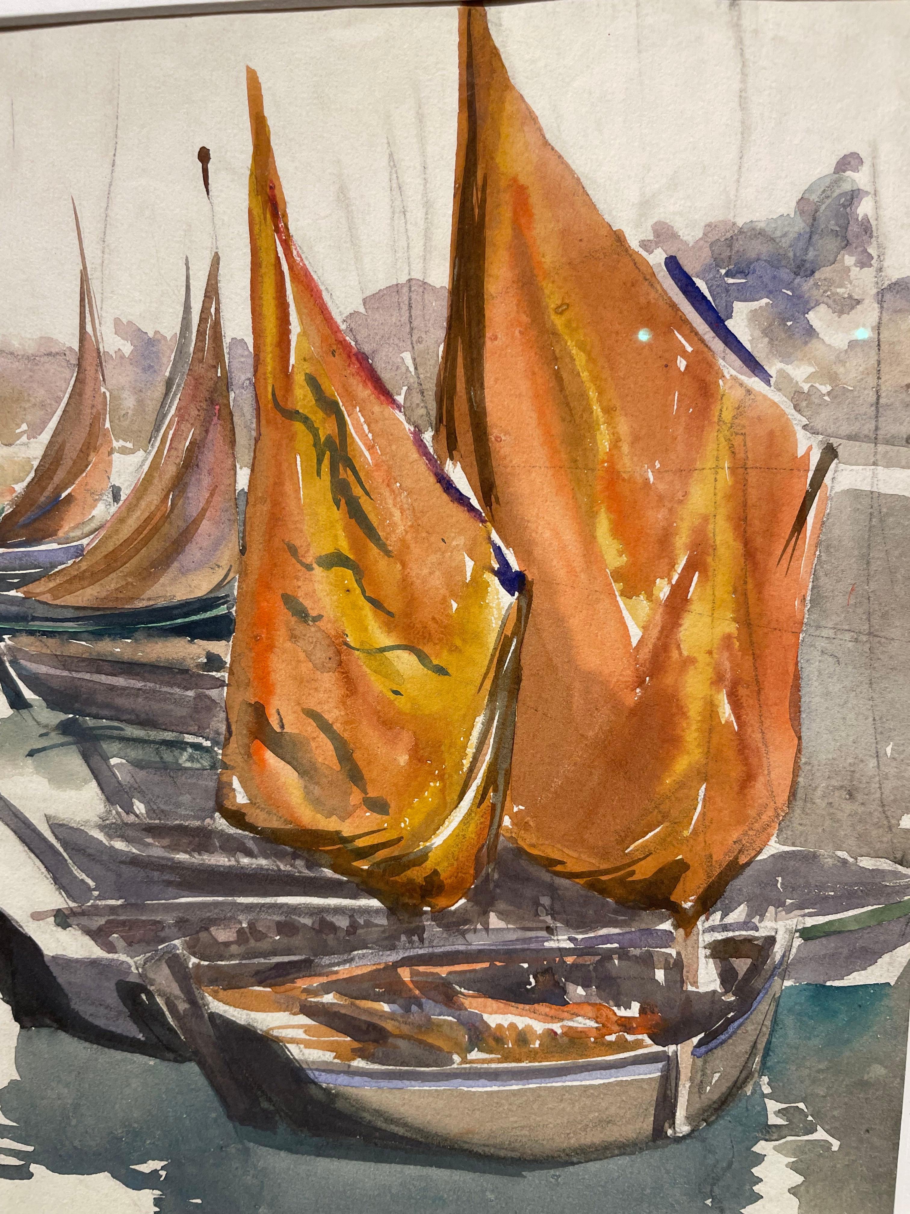 Boats off Concarneau, France, Early 20th Century Seascape, Cleveland School For Sale 4