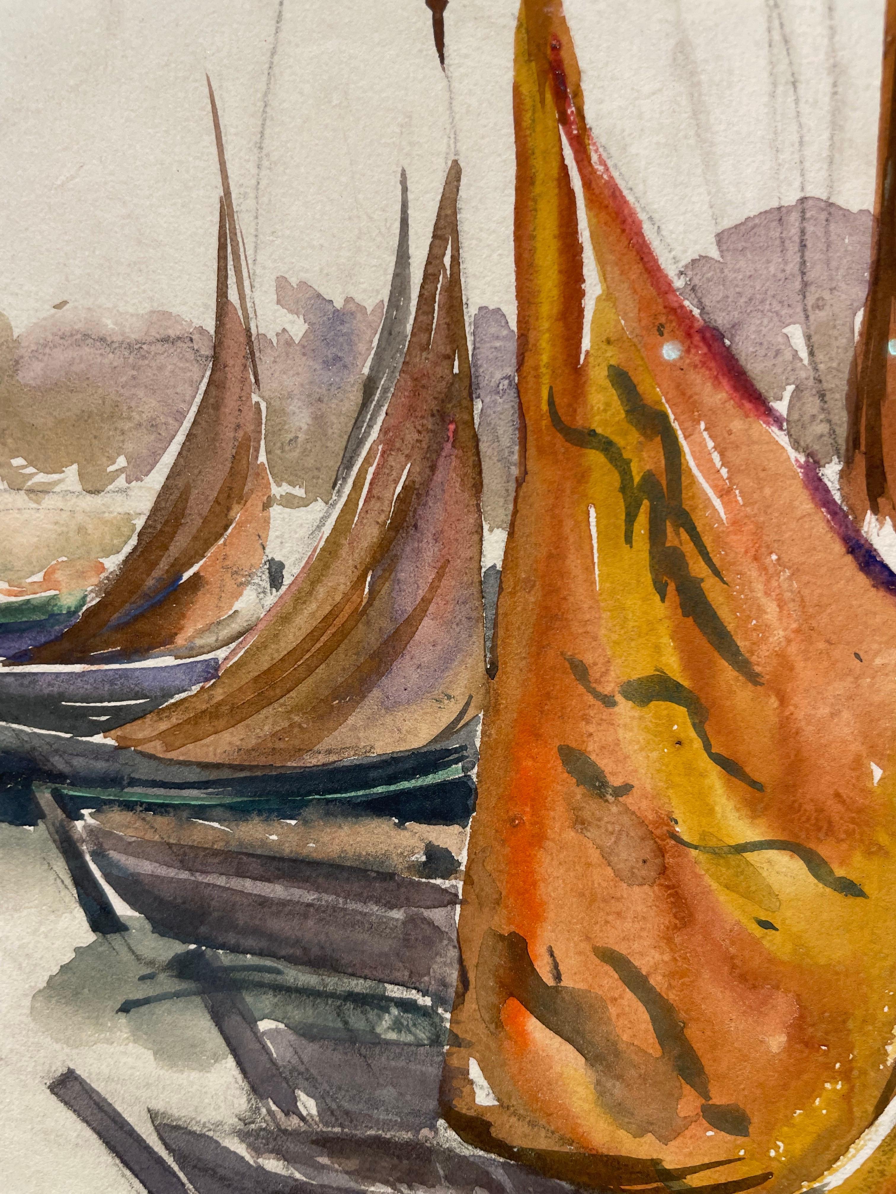 Boats off Concarneau, France, Early 20th Century Seascape, Cleveland School For Sale 7