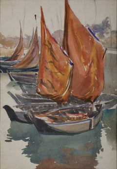 Bateaux au large de Concarneau, France, Début du 20e siècle Paysage marin, École de Cleveland