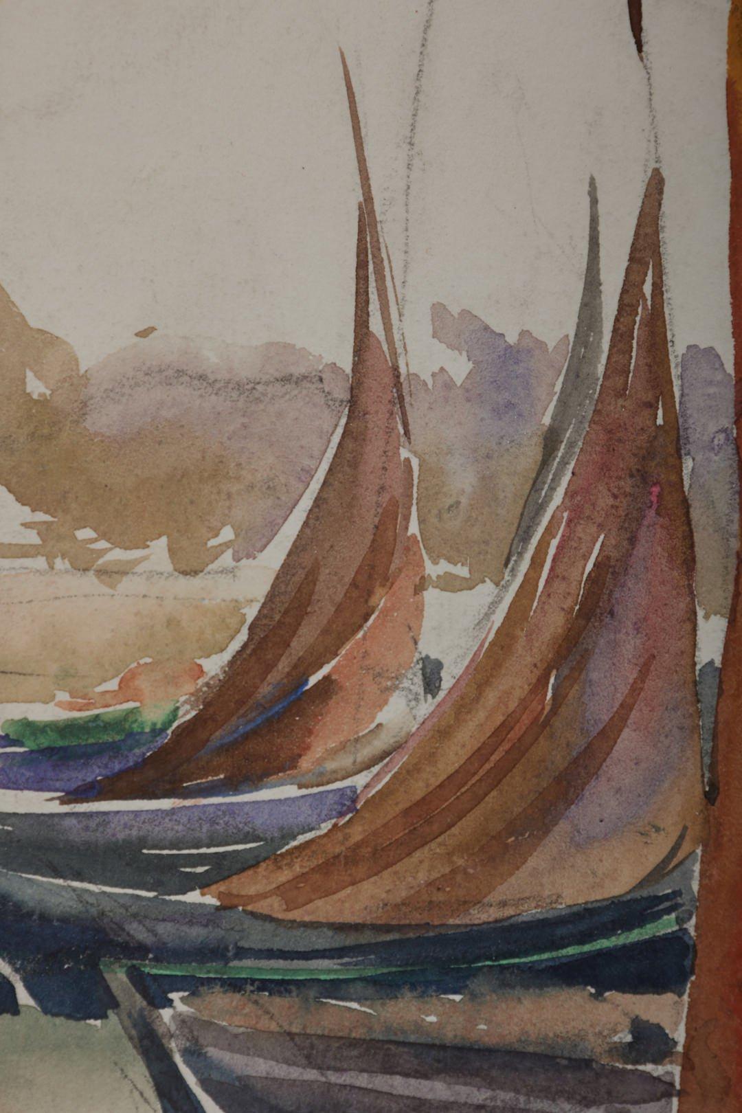 Frank Nelson Wilcox (Amerikaner, 1887-1964)
Boote vor Concarneau, Frankreich, ca. 1910-11
Aquarell auf Papier
12,5 Zoll H. x 8,5 Zoll B.
22 Zoll H. x 18 Zoll B., wie gerahmt

Frank Nelson Wilcox (3. Oktober 1887 - 17. April 1964) war ein