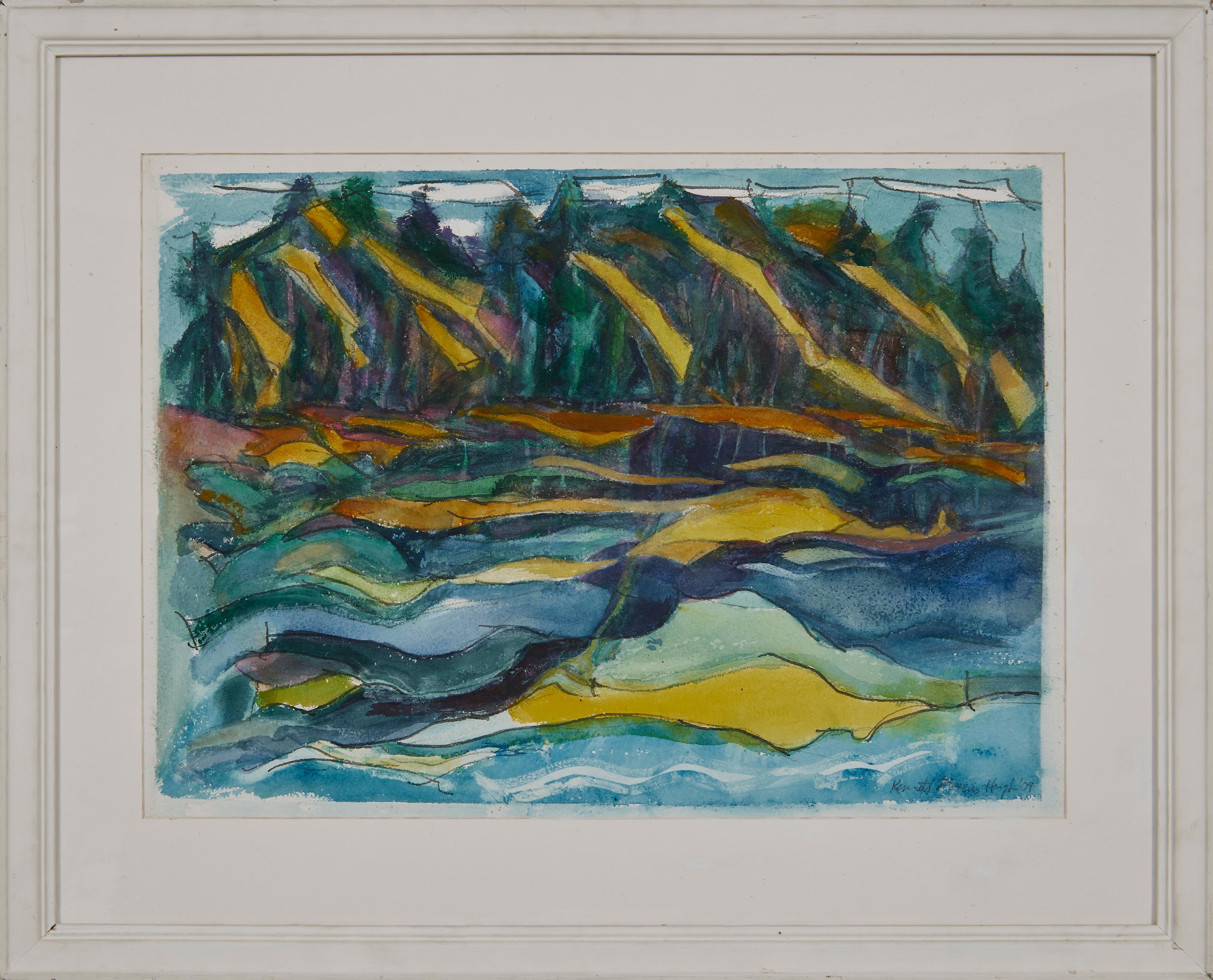 Reflections on a North Shore, Figural Abstract Seascape, Cleveland School - Art by Kenneth Marcus Hugh