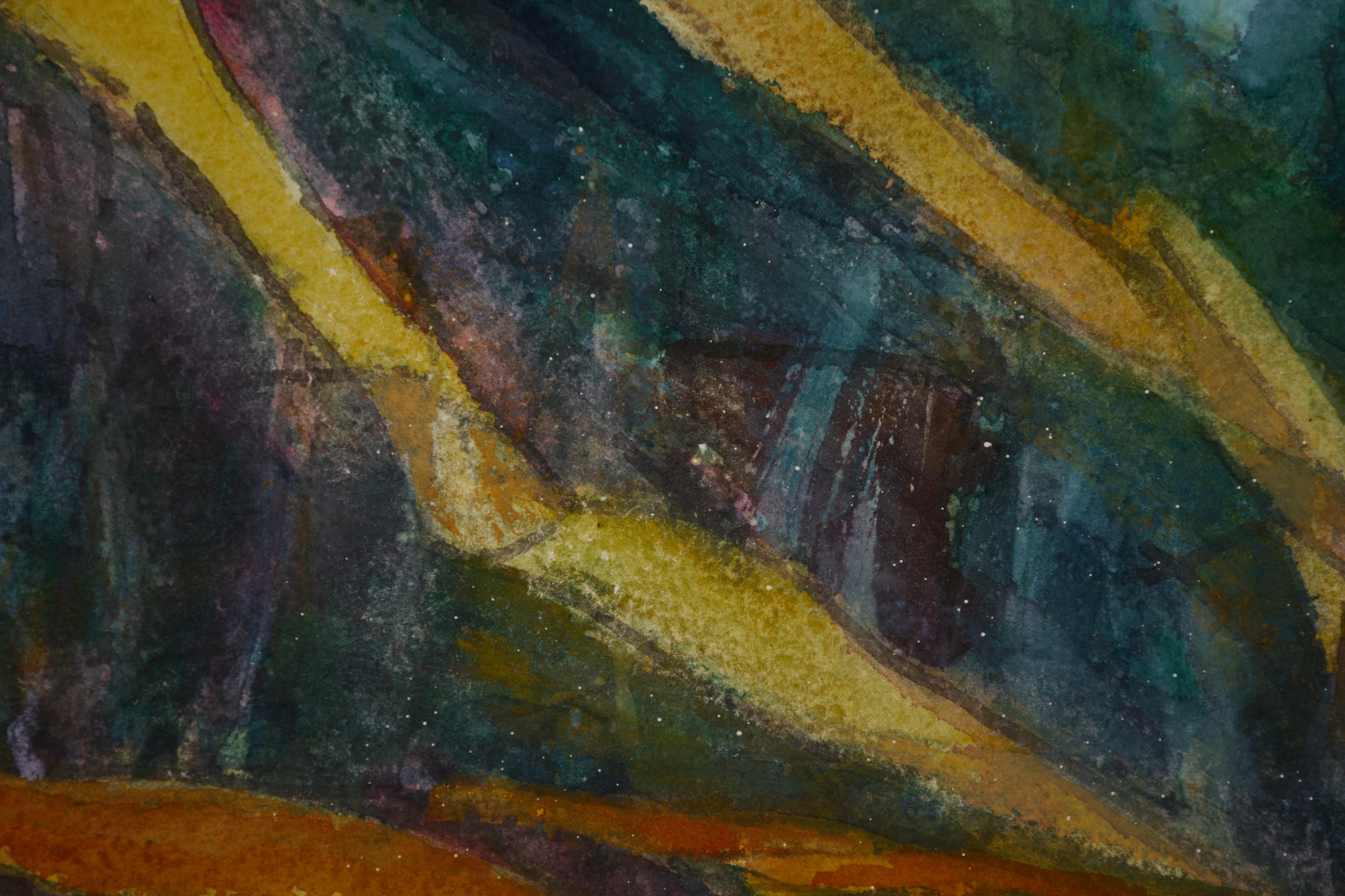 Reflections on a North Shore, Figural Abstract Seascape, Cleveland School - Black Abstract Drawing by Kenneth Marcus Hugh