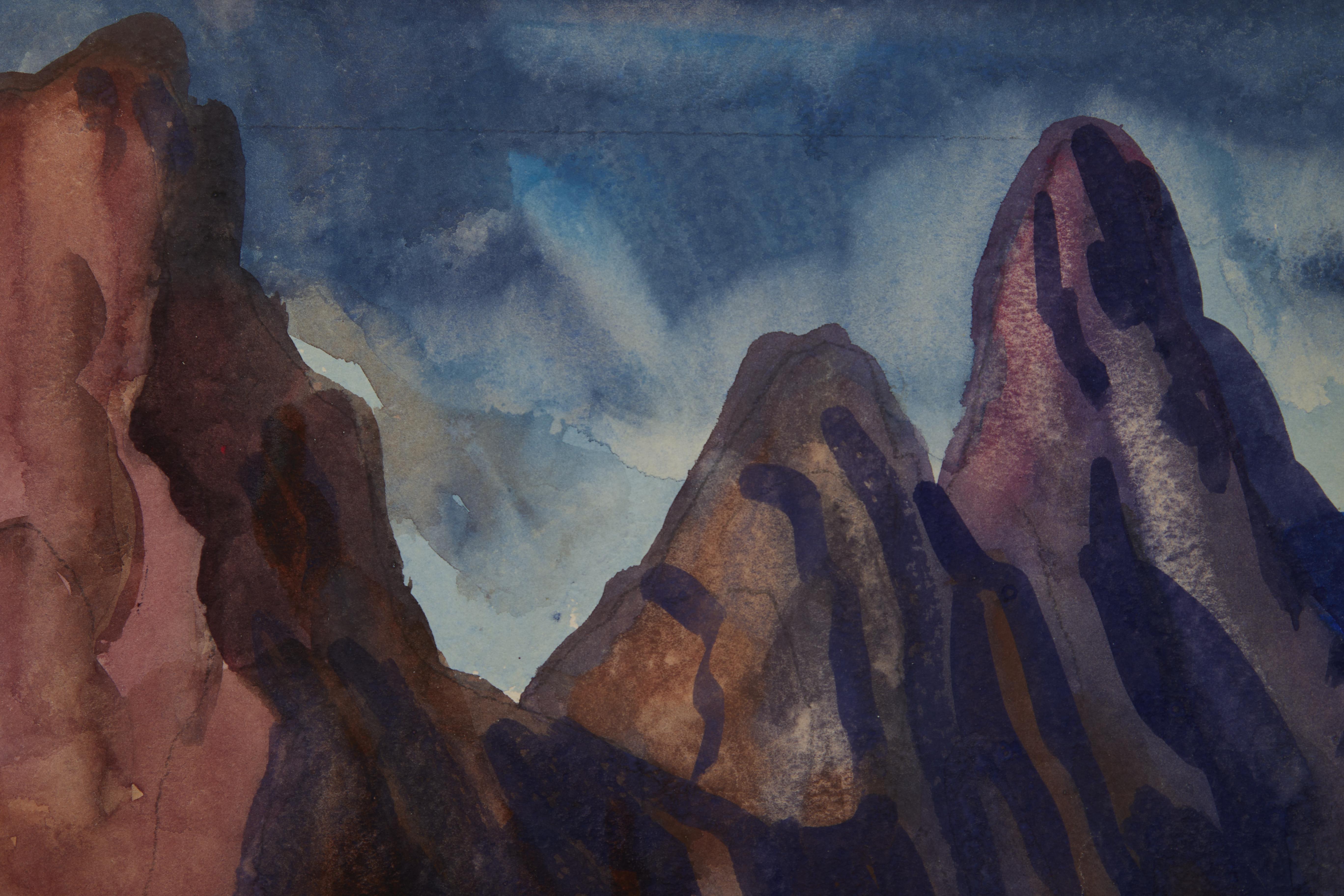 Pueblo baigné de soleil, 1950 Paysage montagneux de l'Ouest, école de Cleveland - Modernisme américain Art par Frank Wilcox