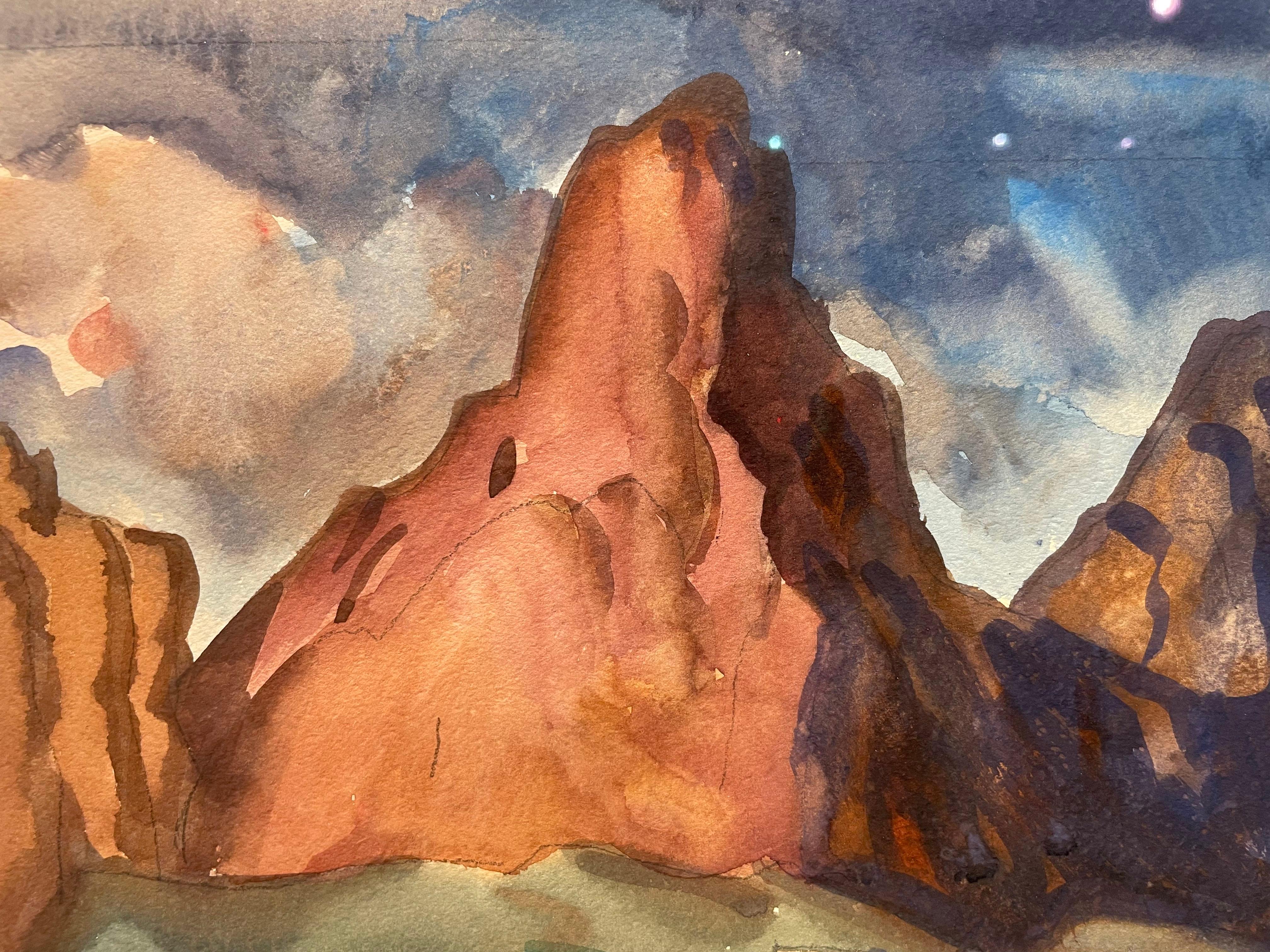 Pueblo baigné de soleil, 1950 Paysage montagneux de l'Ouest, école de Cleveland en vente 5