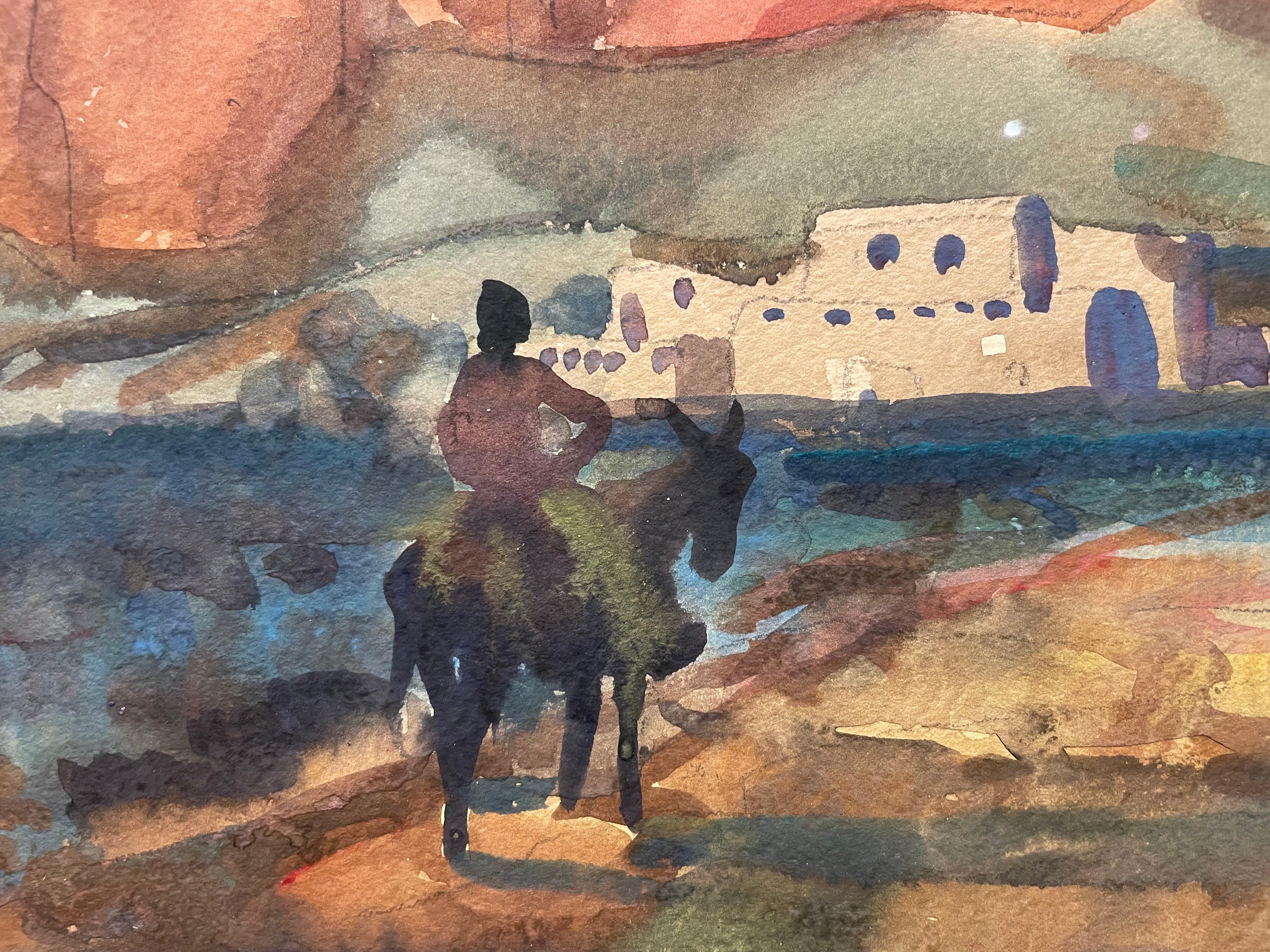 Pueblo baigné de soleil, 1950 Paysage montagneux de l'Ouest, école de Cleveland en vente 3