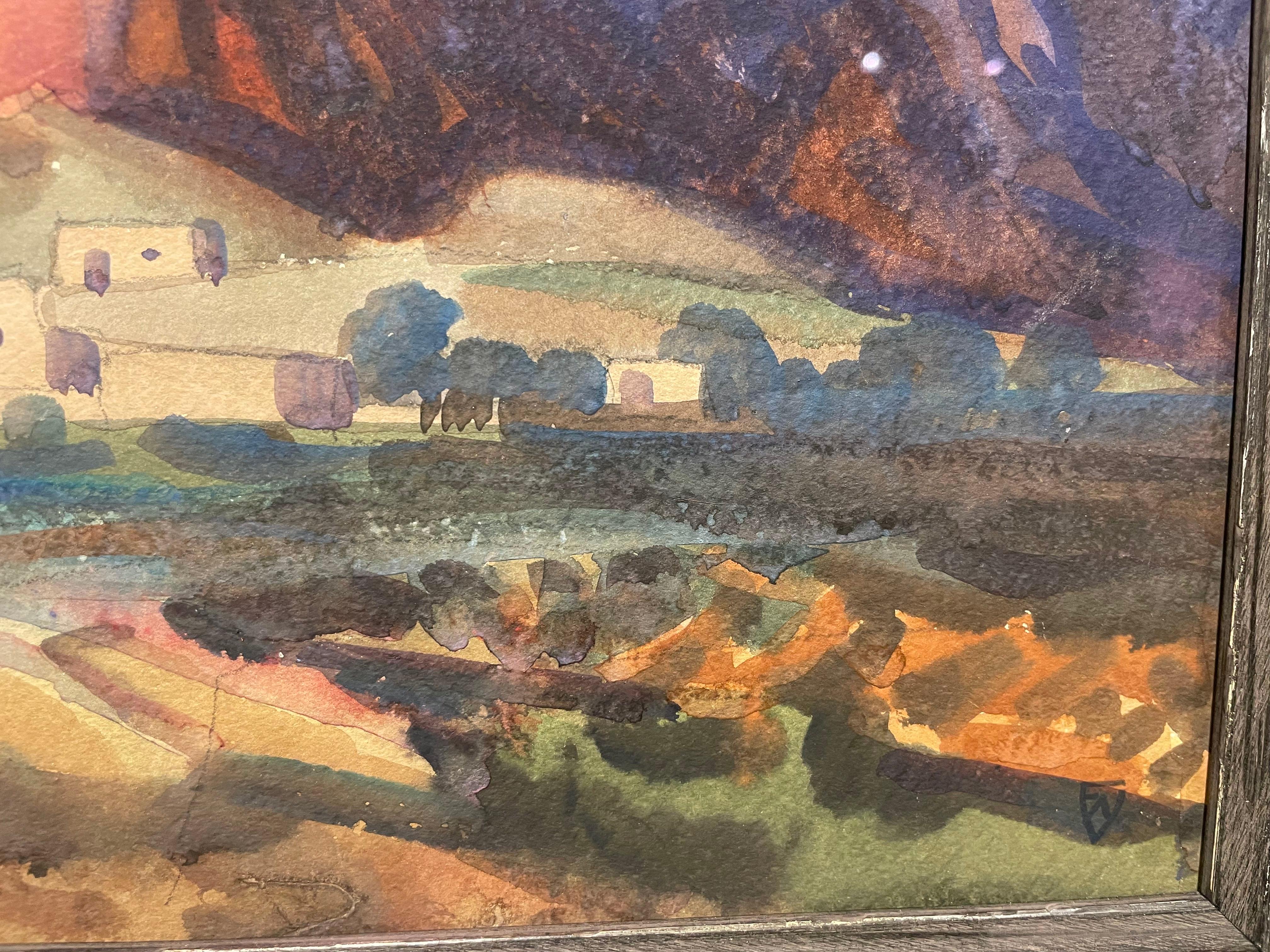 Pueblo baigné de soleil, 1950 Paysage montagneux de l'Ouest, école de Cleveland en vente 8