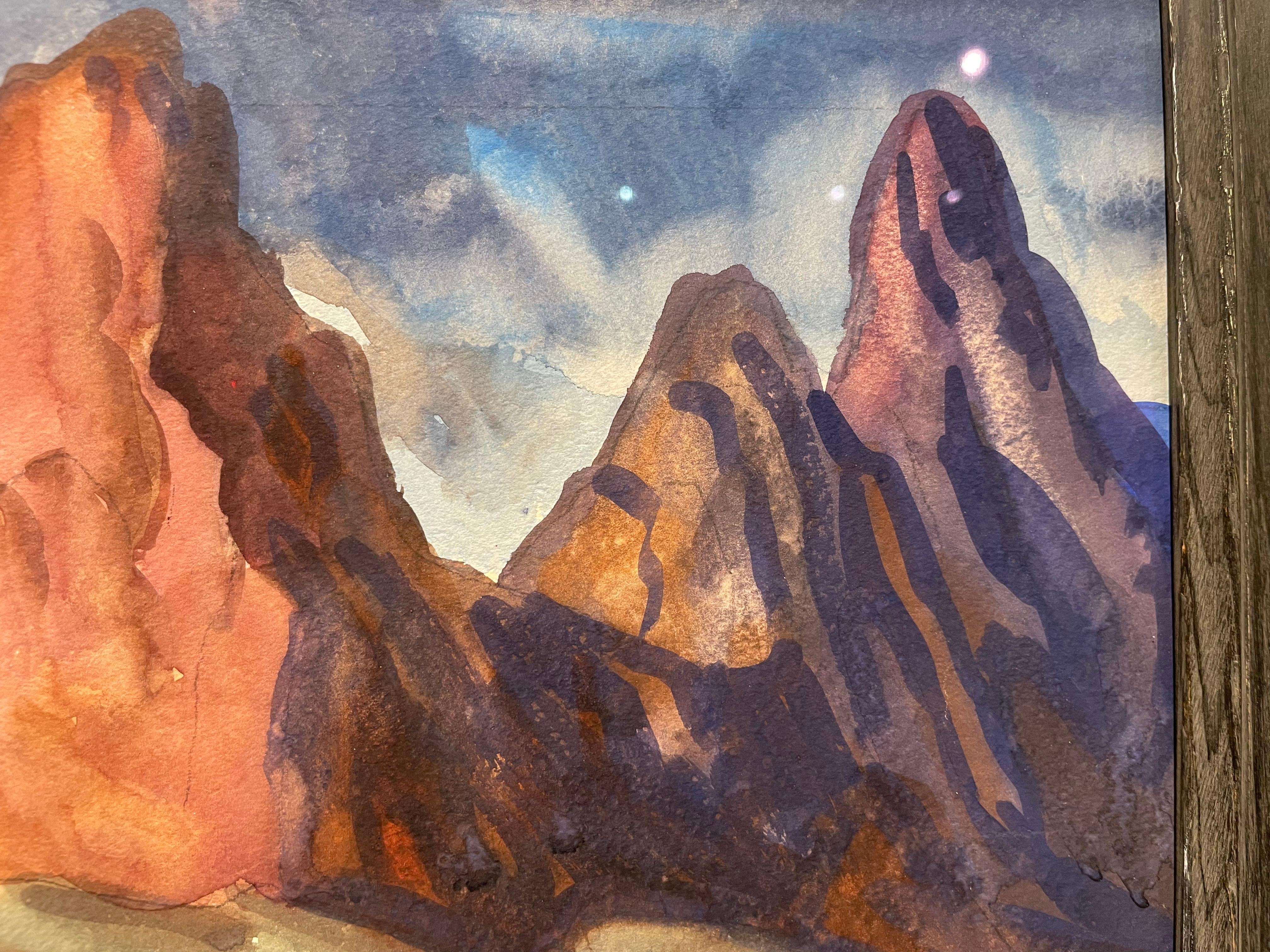 Pueblo baigné de soleil, 1950 Paysage montagneux de l'Ouest, école de Cleveland en vente 7