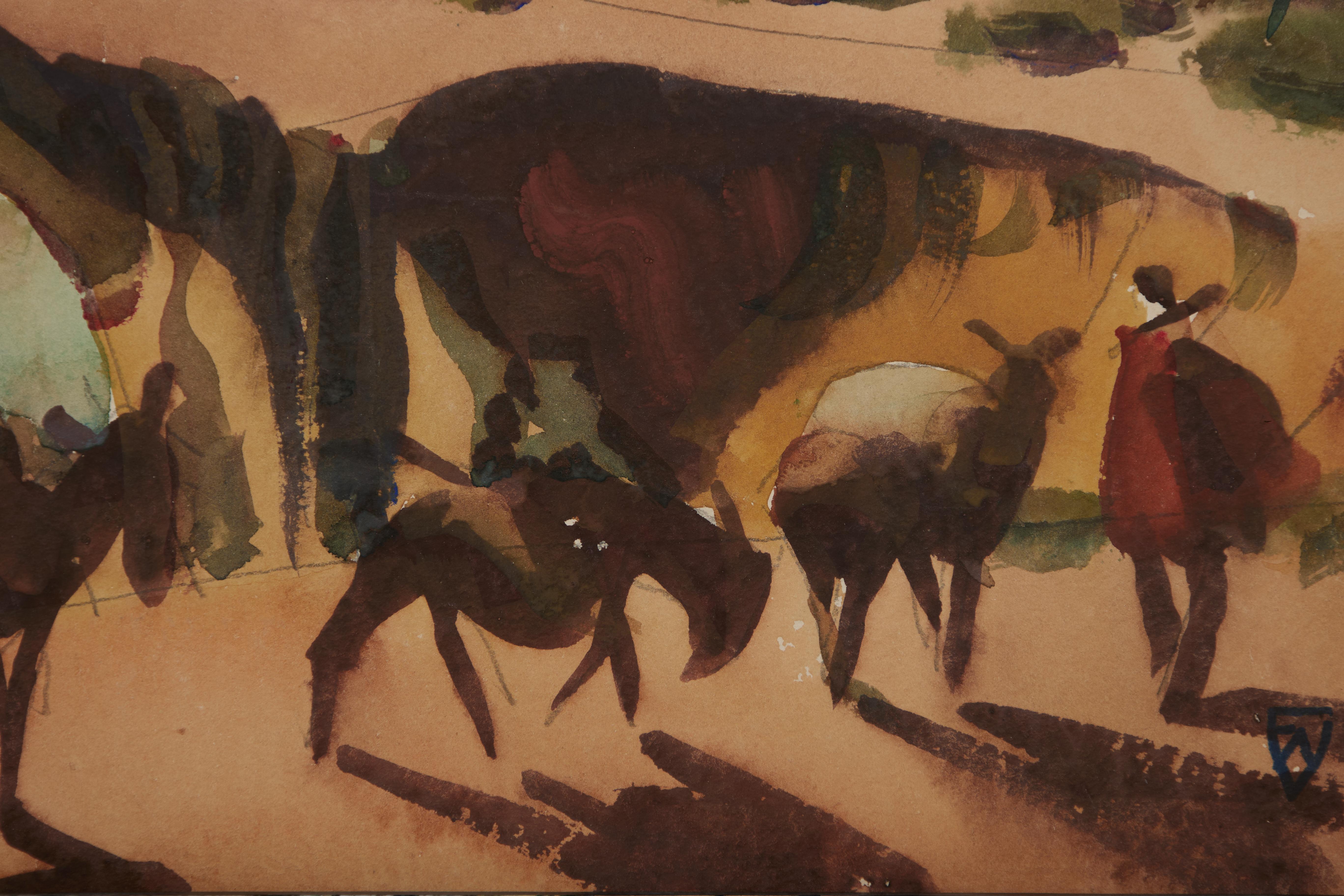 Fleuve Colorado, Needles, Californie, années 1950 Paysage occidental, école de Cleveland - Modernisme américain Art par Frank Wilcox