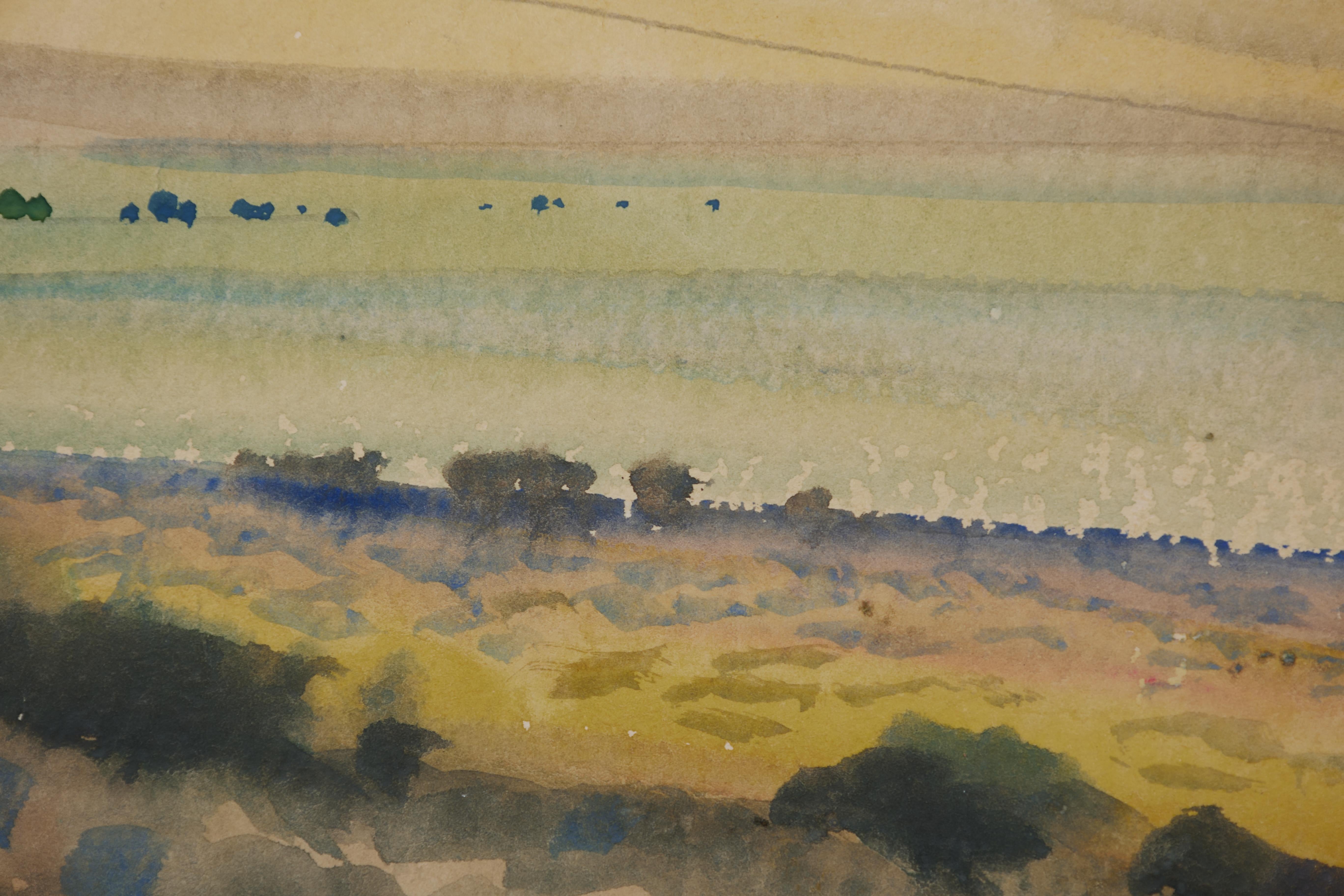 Appartamenti vicino a Pueblo Isleta, New Mexico, Paesaggio occidentale del XX secolo - Landscape Art Marrone di Frank Wilcox