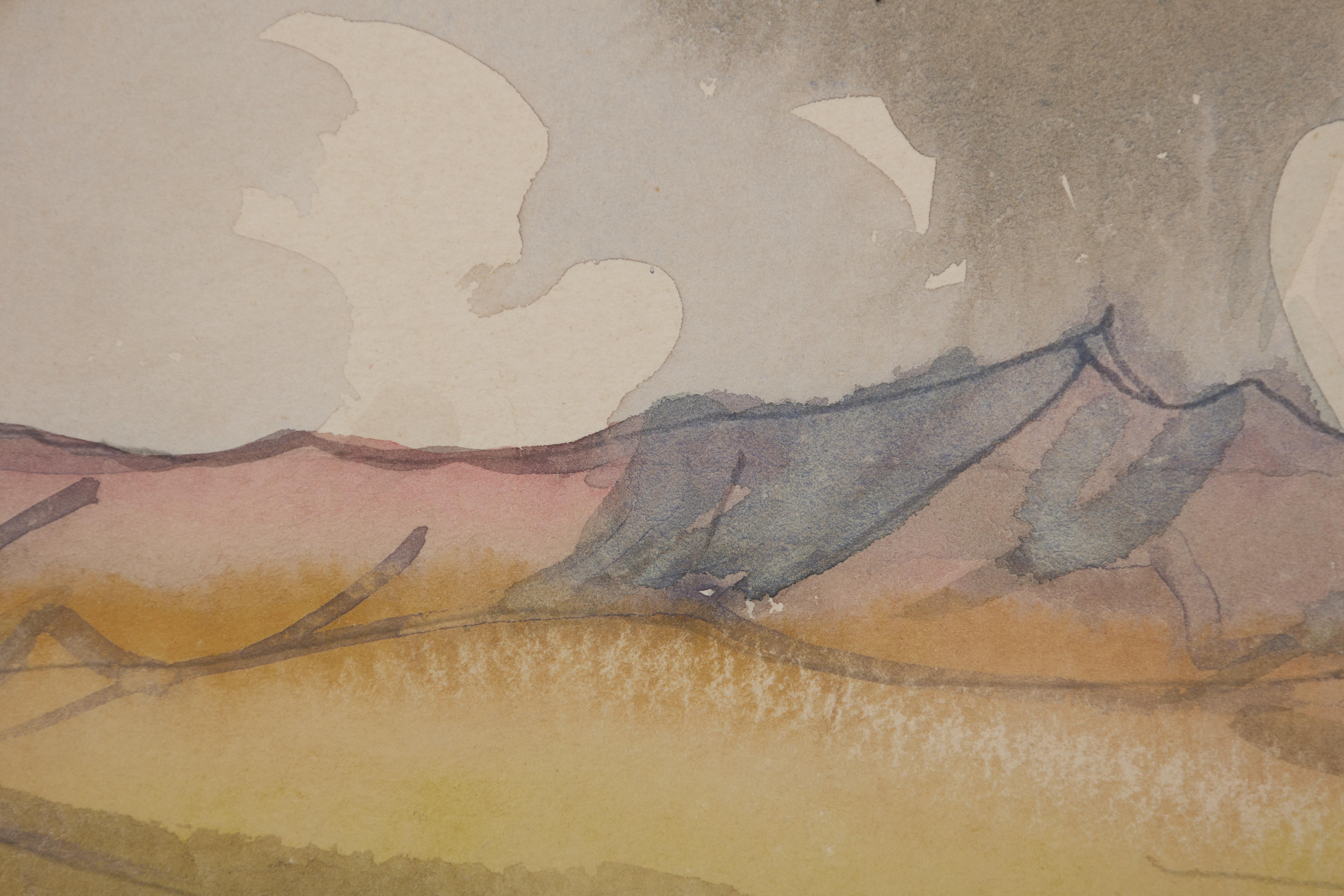 Appartamenti vicino a Pueblo Isleta, New Mexico, Paesaggio occidentale del XX secolo - Art American Modern di Frank Wilcox