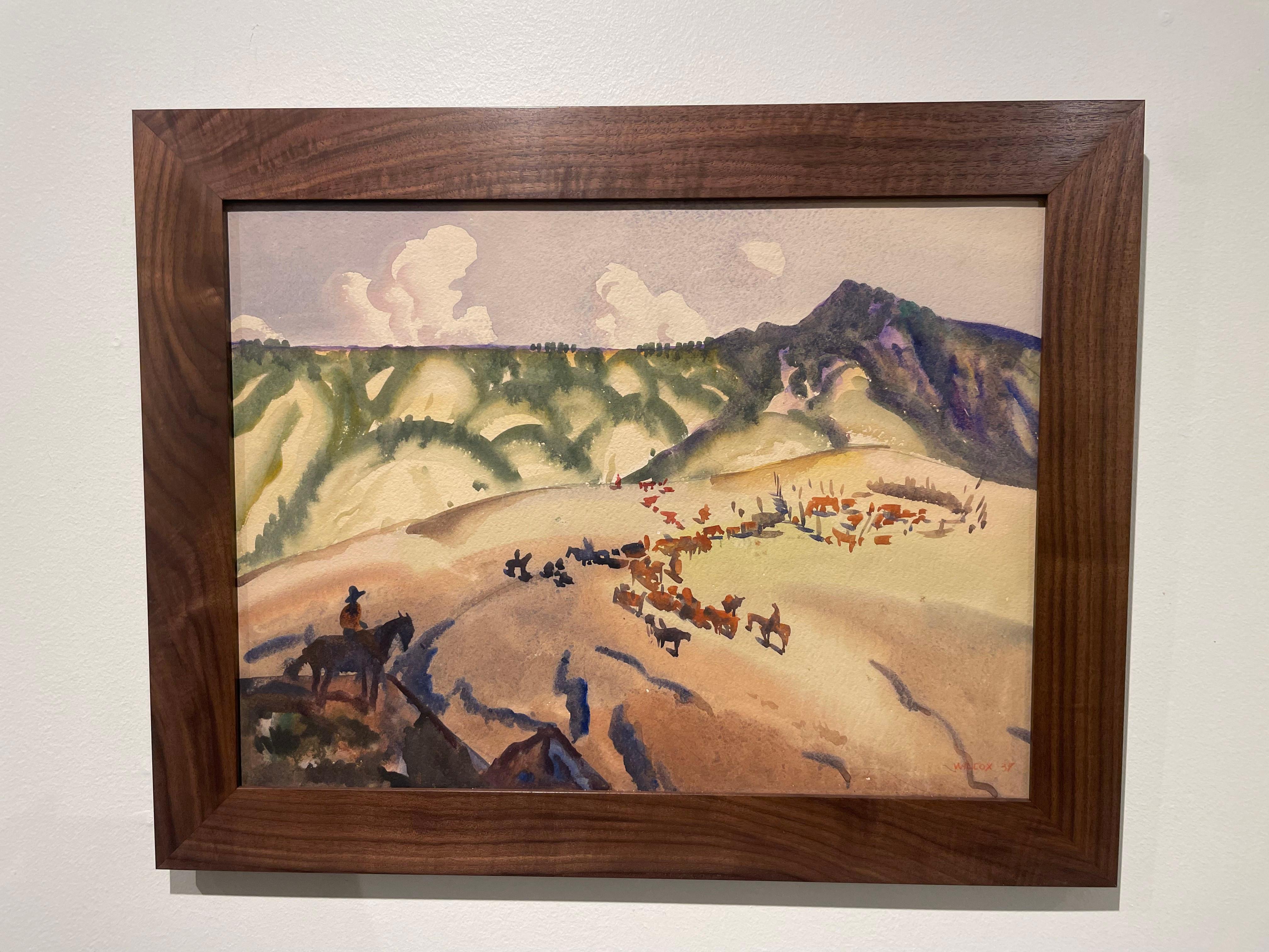 High Pastures, Cattle Round Up, Wyoming, 20th Century Western Landscape For Sale 1