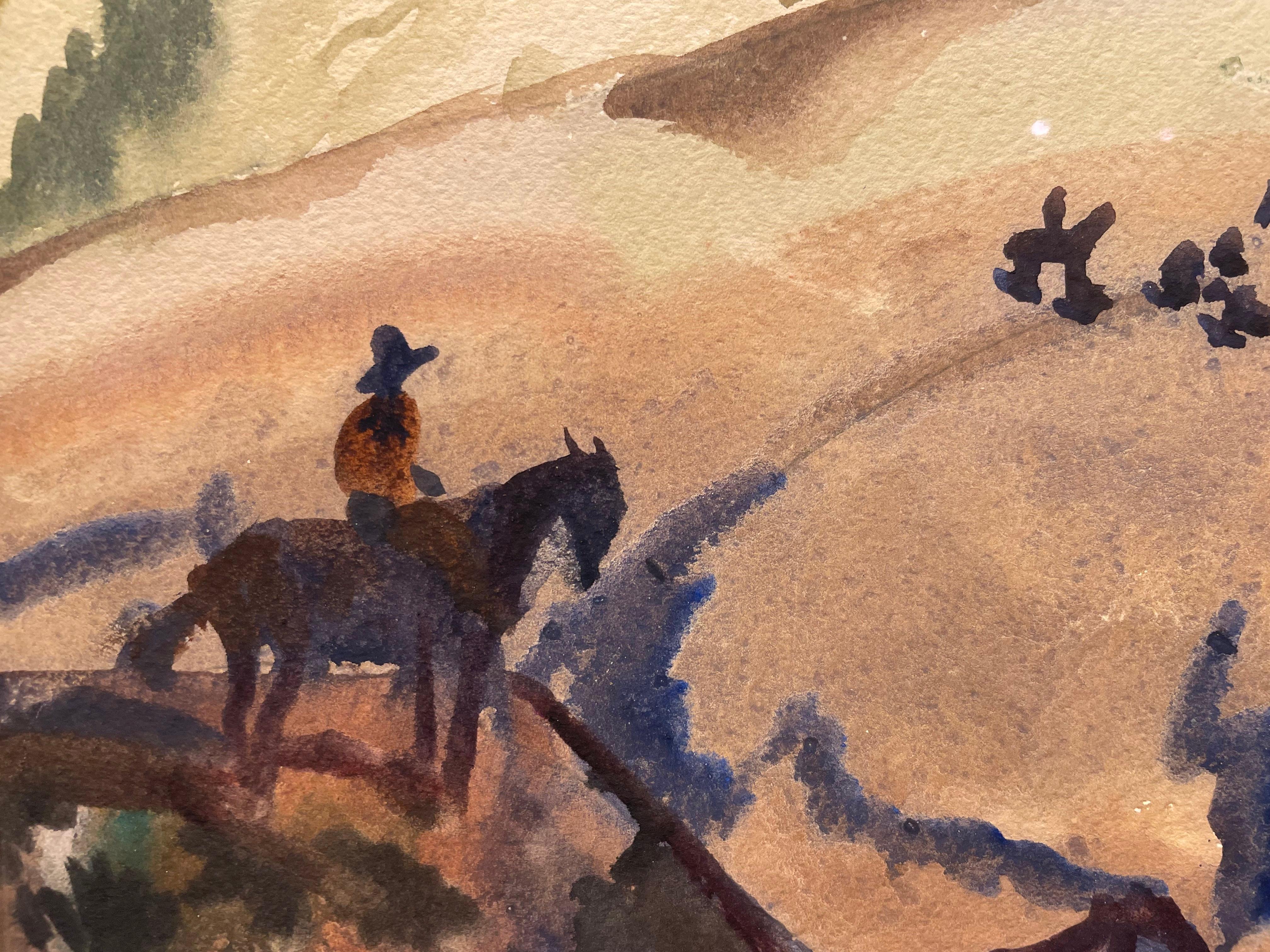 High Pastures, Cattle Round Up, Wyoming, 20th Century Western Landscape For Sale 2
