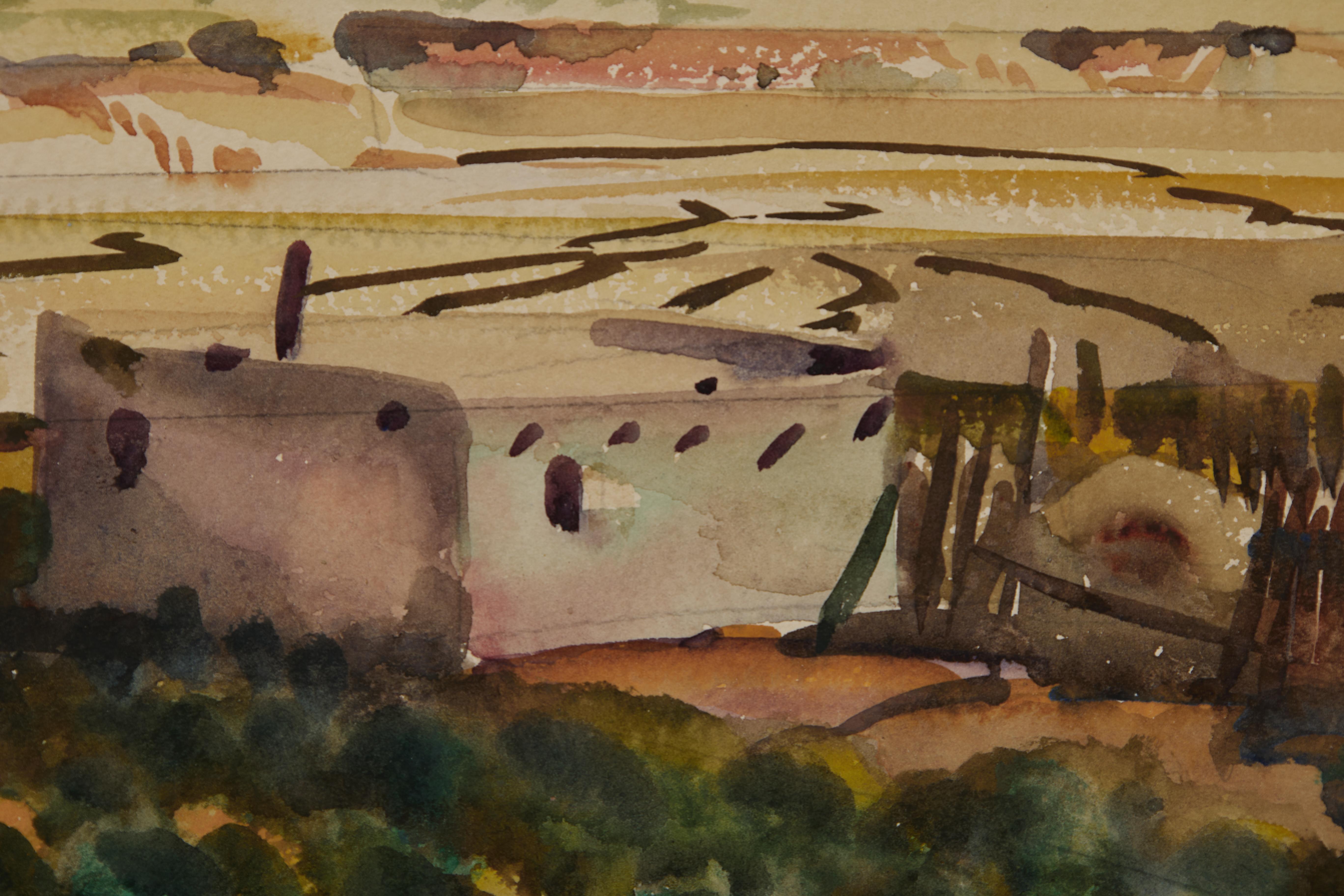 Rio Puerco, Nouveau Mexique, début du 20e siècle Paysage occidental, école de Cleveland - Modernisme américain Art par Frank Wilcox