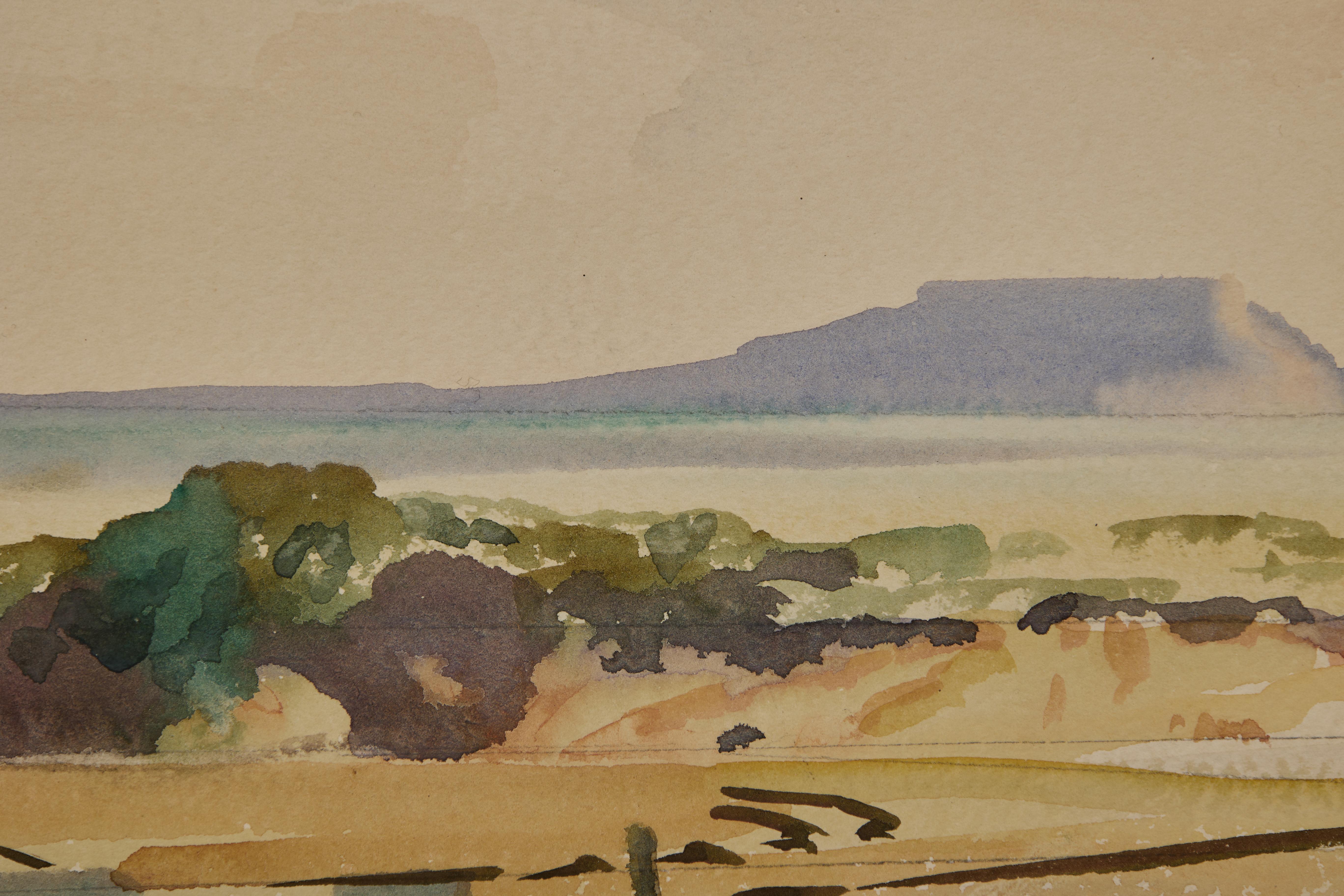 Rio Puerco, Nouveau Mexique, début du 20e siècle Paysage occidental, école de Cleveland - Noir Figurative Art par Frank Wilcox