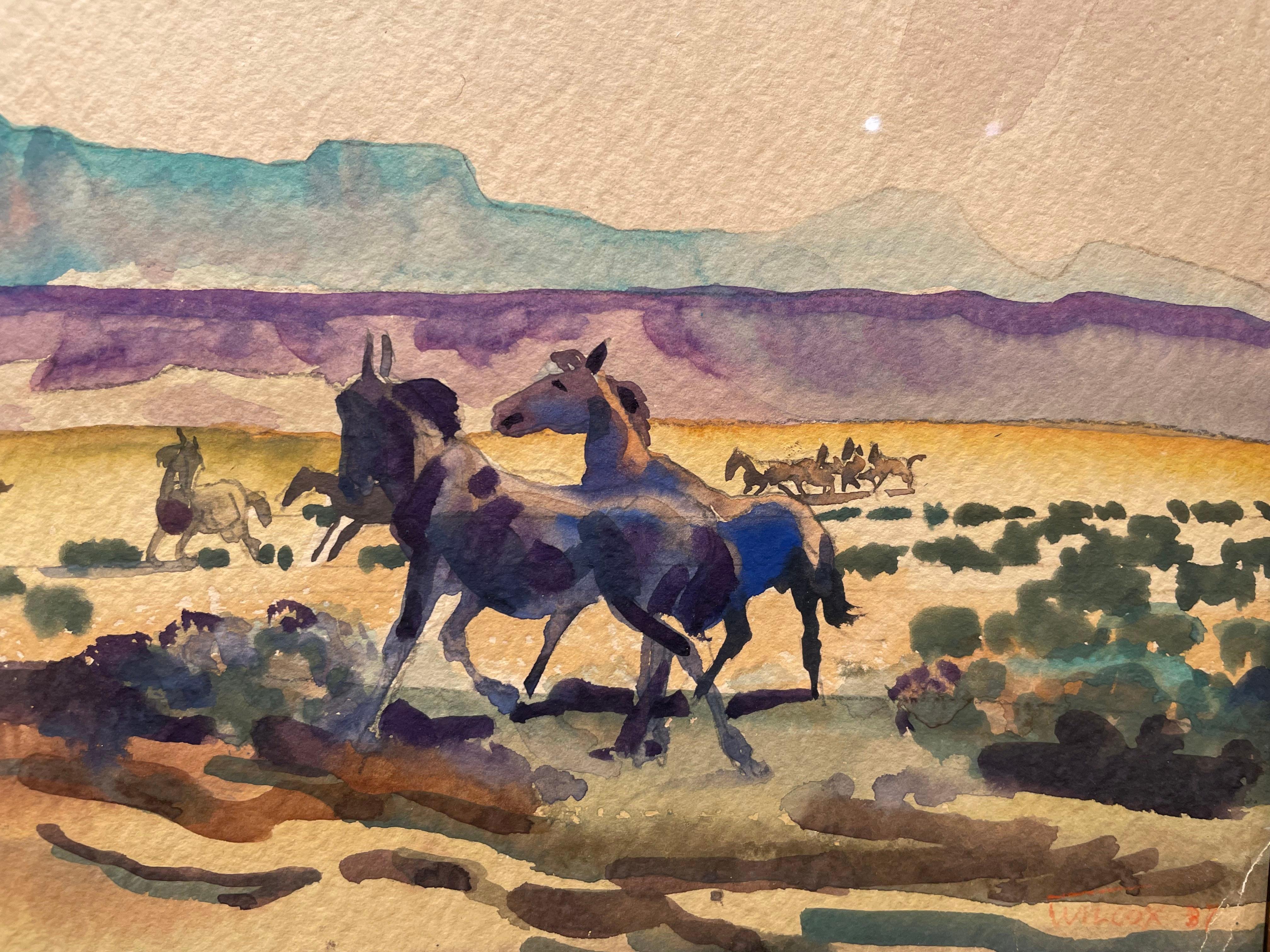 Chevaux sauvages, Arizona, début du 20e siècle Paysage occidental, école de Cleveland en vente 2