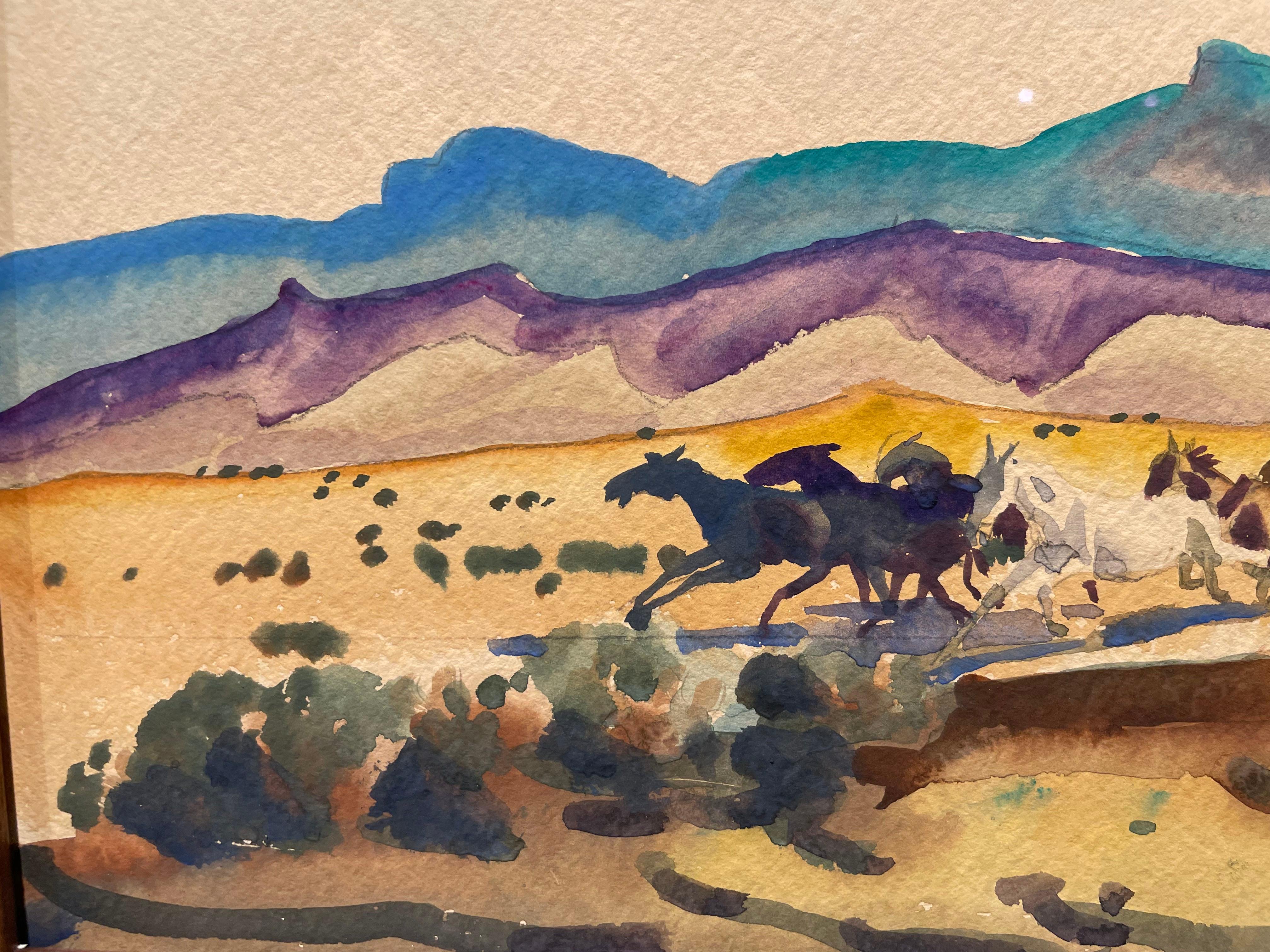Chevaux sauvages, Arizona, début du 20e siècle Paysage occidental, école de Cleveland en vente 5