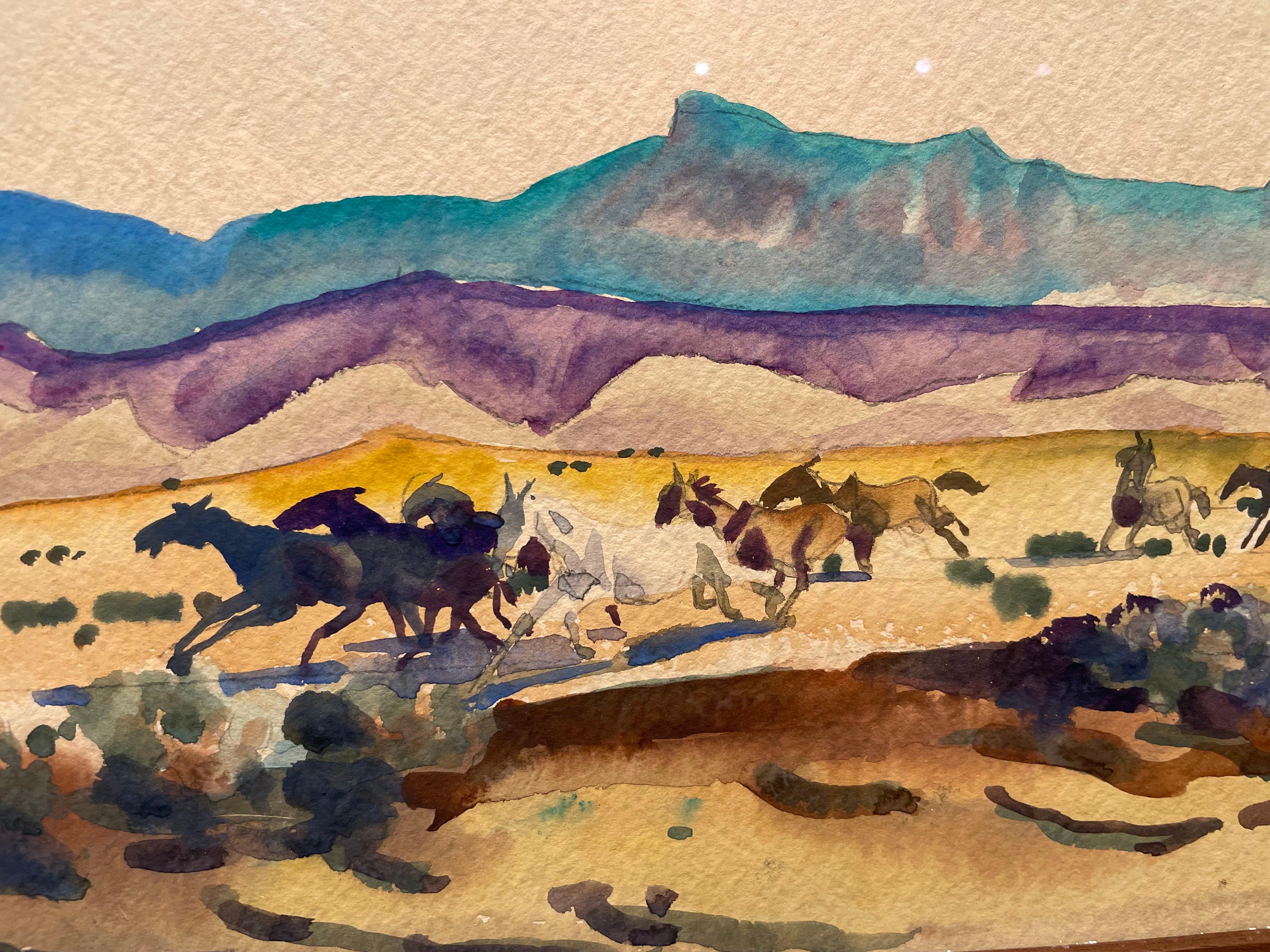 Chevaux sauvages, Arizona, début du 20e siècle Paysage occidental, école de Cleveland en vente 4