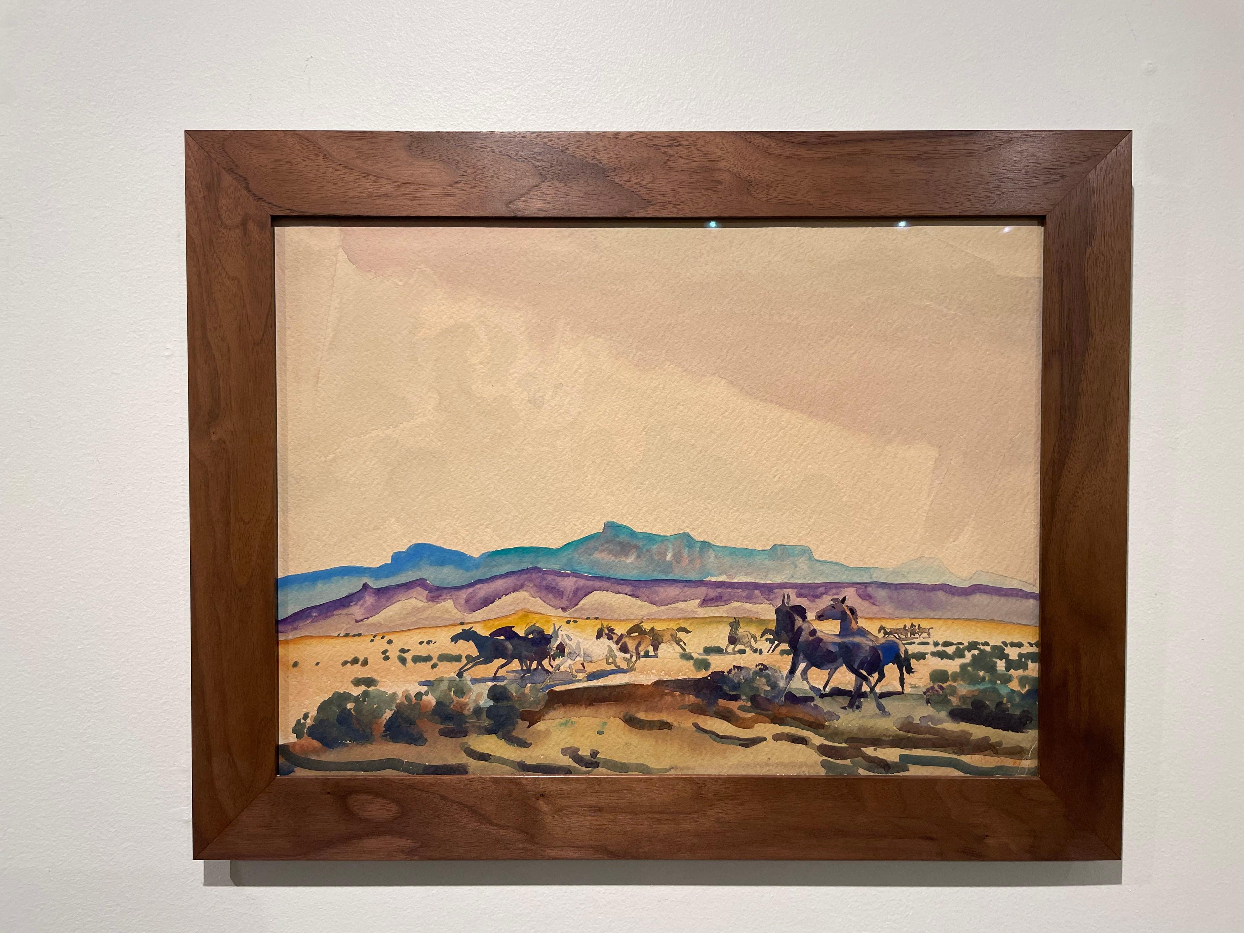 Chevaux sauvages, Arizona, début du 20e siècle Paysage occidental, école de Cleveland en vente 8