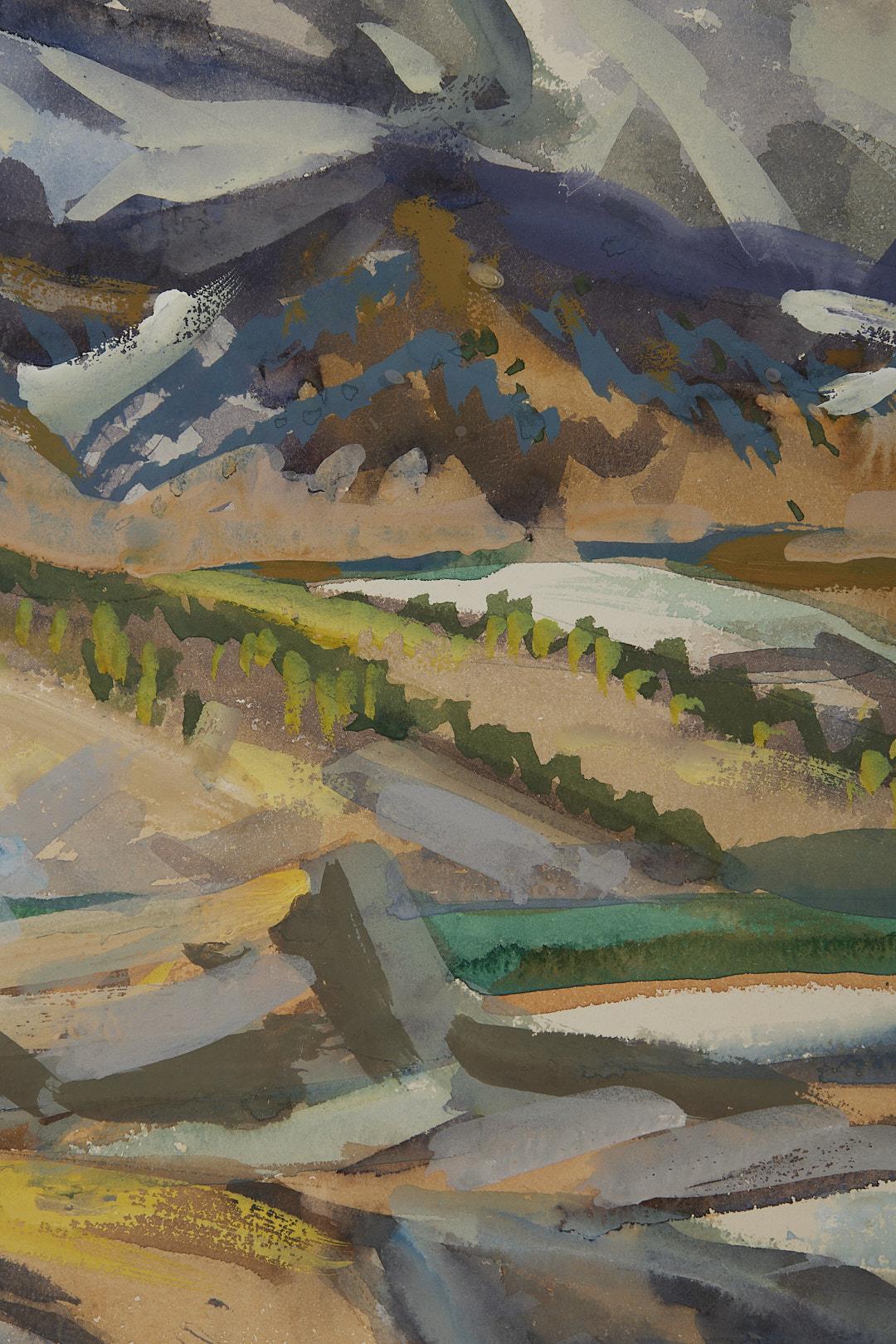 On the Top, People Crossing the Mountains, Montana Western Landscape - American Modern Art by Frank Wilcox