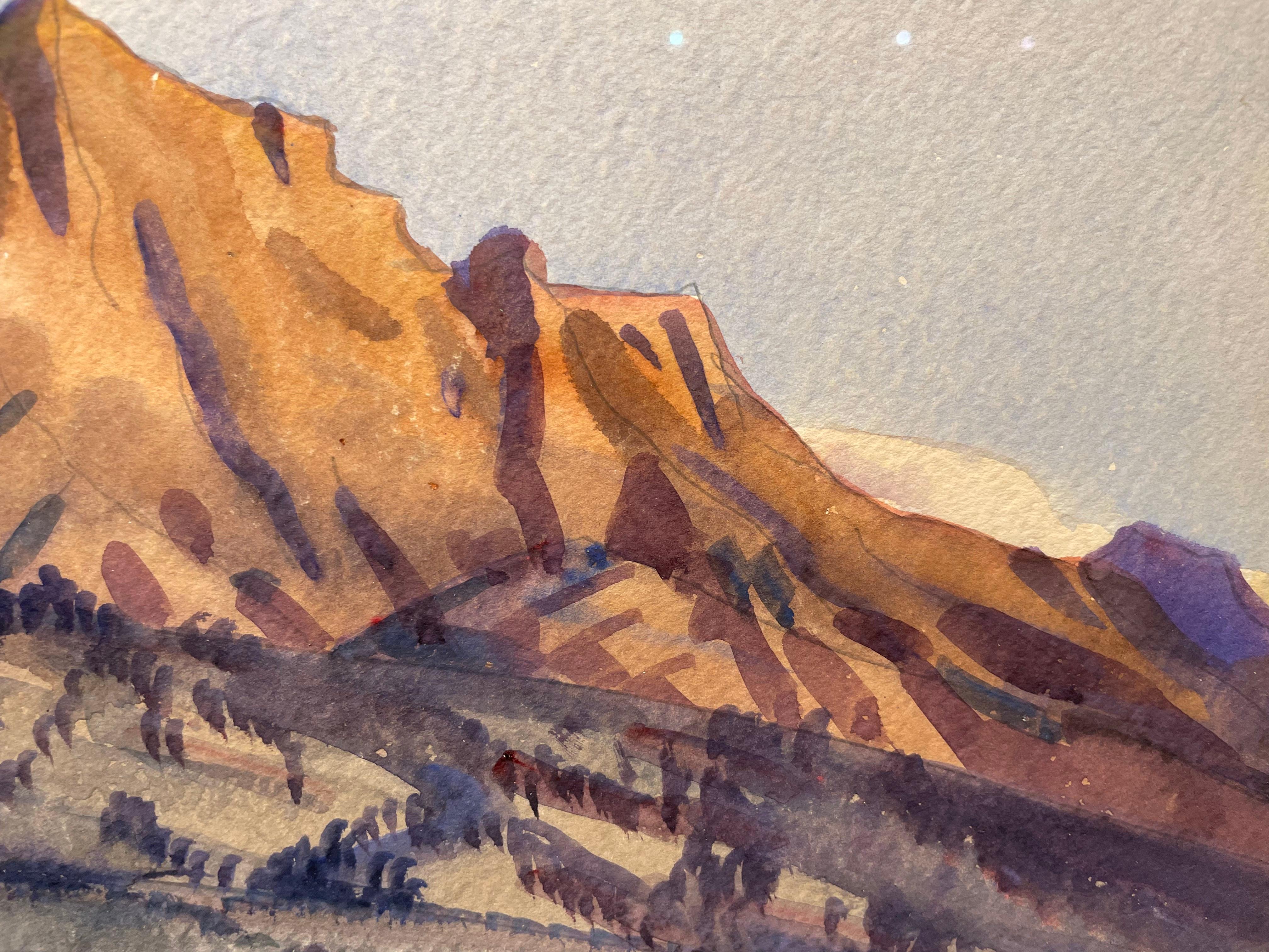 Tramonto fuori dallo Utah, paesaggio occidentale dei primi del Novecento con montagne e fuoco in vendita 4