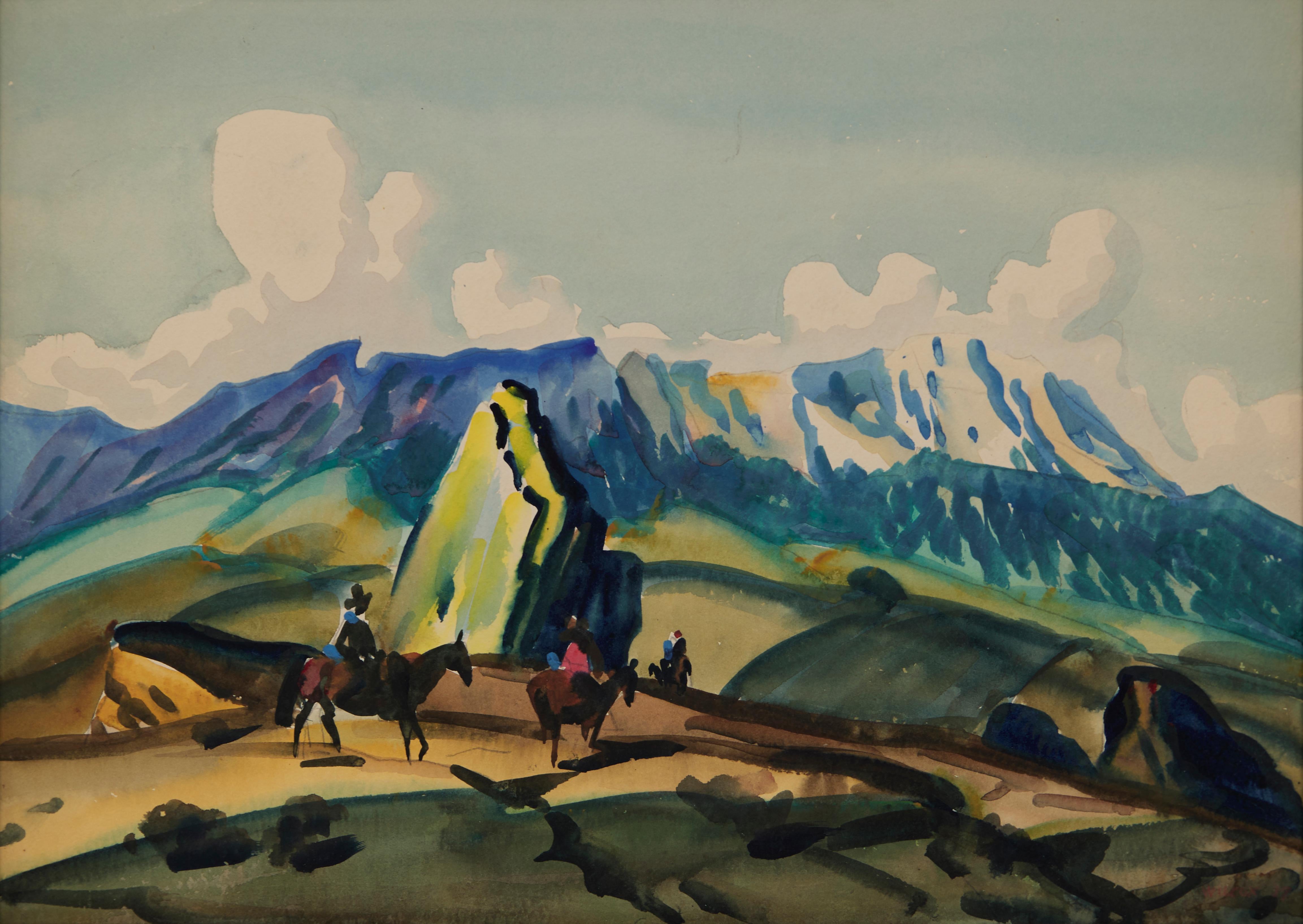 À l'approche des sommets, paysage montagneux de l'Ouest du début du 20e siècle - Art de Frank Wilcox