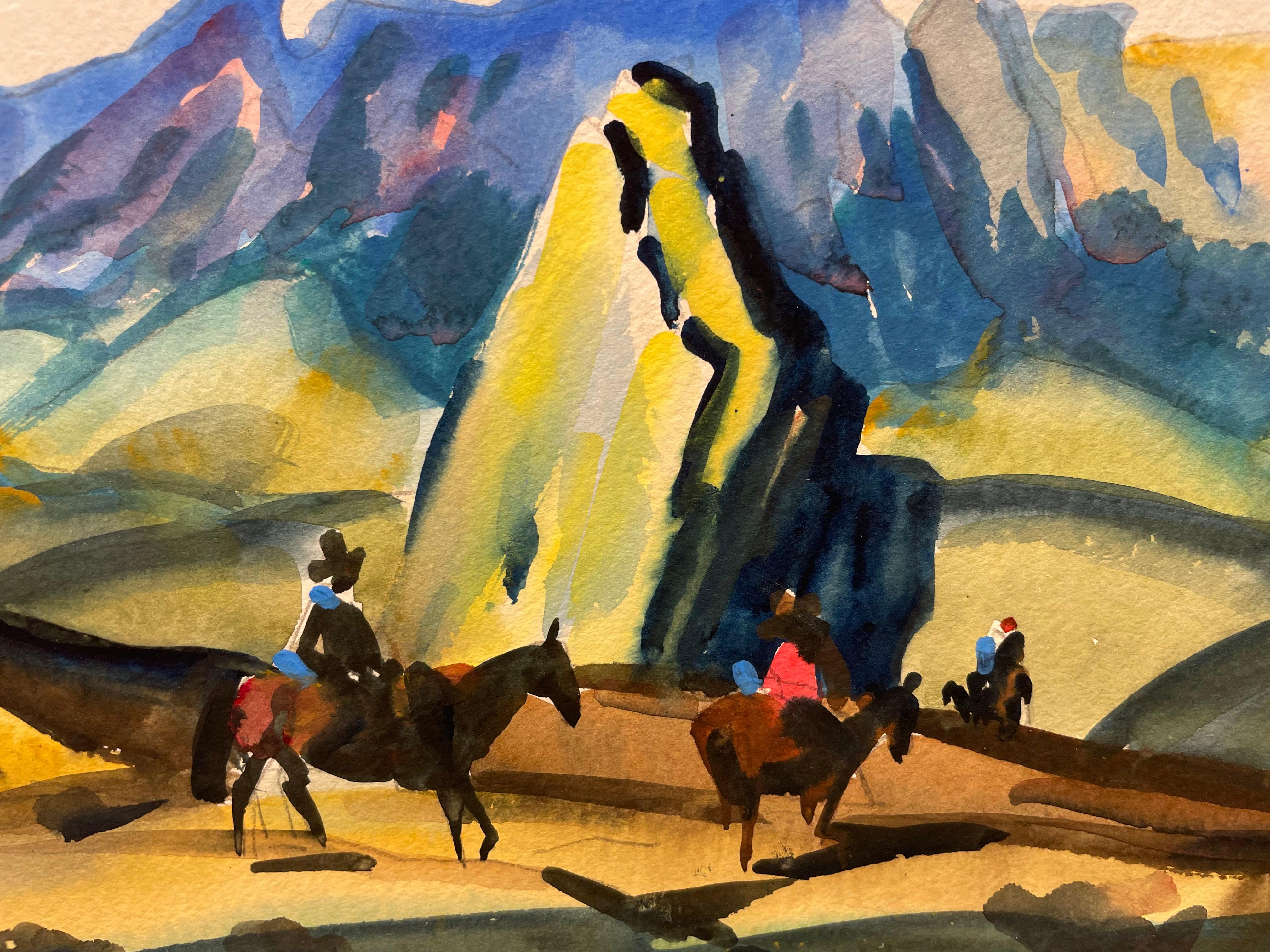 À l'approche des sommets, paysage montagneux de l'Ouest du début du 20e siècle - Noir Figurative Art par Frank Wilcox