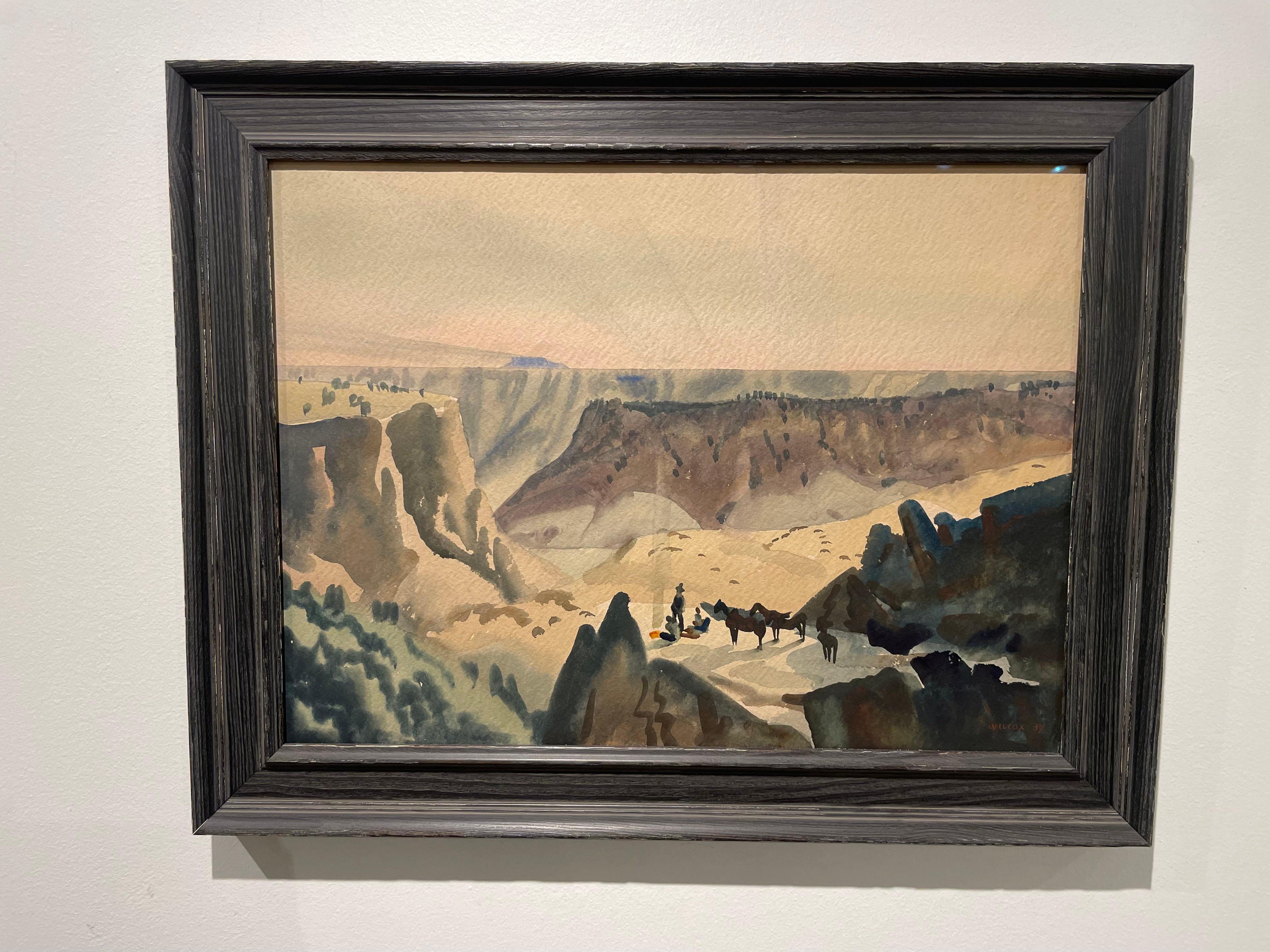  Frank Nelson Wilcox (estadounidense, 1887-1964)
Cañón al atardecer, 1937
Acuarela sobre papel
Firmado y fechado abajo a la derecha 
14 x 19 pulgadas
18,75 x 24 pulgadas, enmarcado

Frank Nelson Wilcox (3 de octubre de 1887 - 17 de abril de 1964)