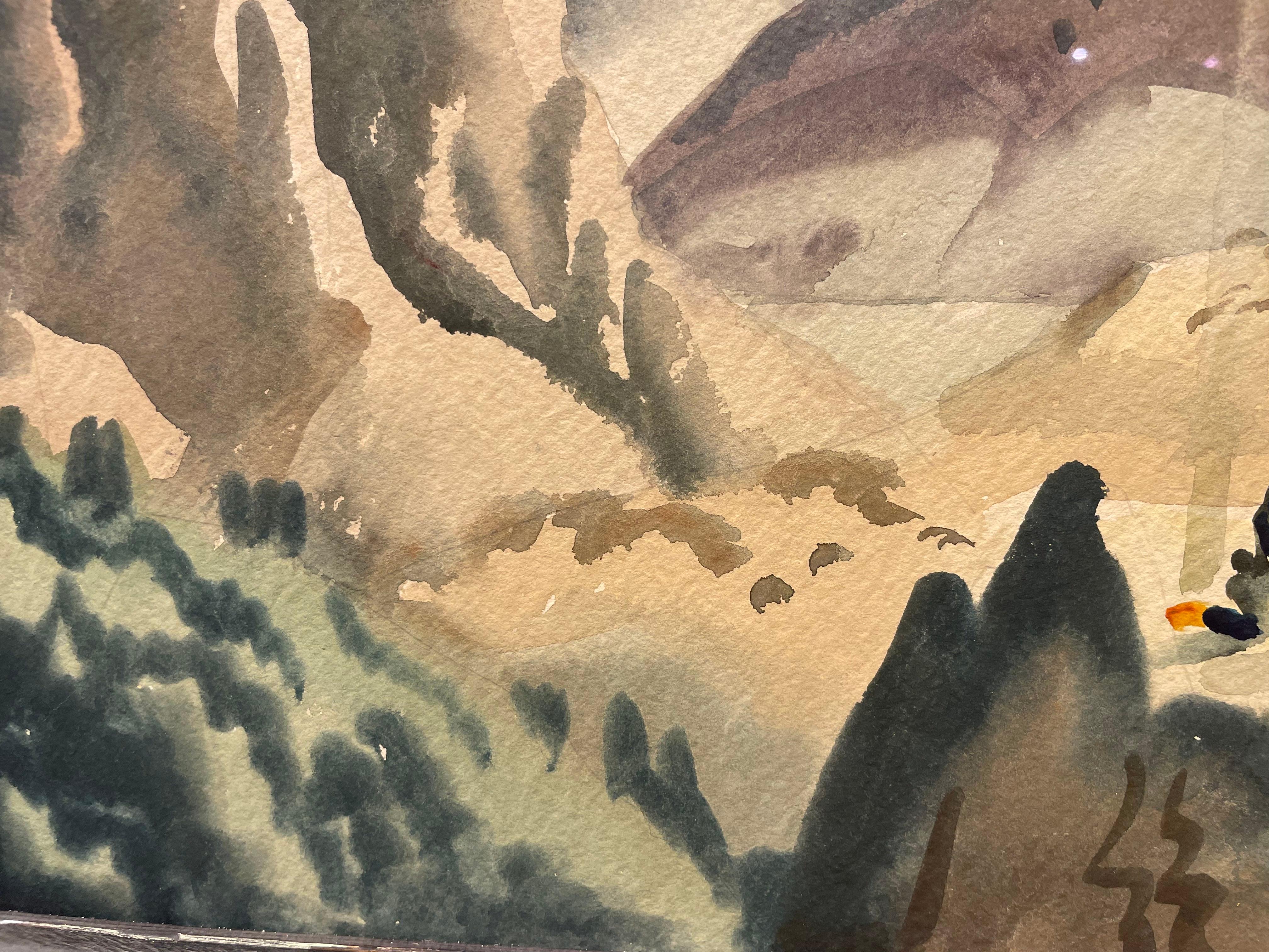Cañón al atardecer, Paisaje occidental de principios del siglo XX, Artista de la Escuela de Cleveland en venta 3