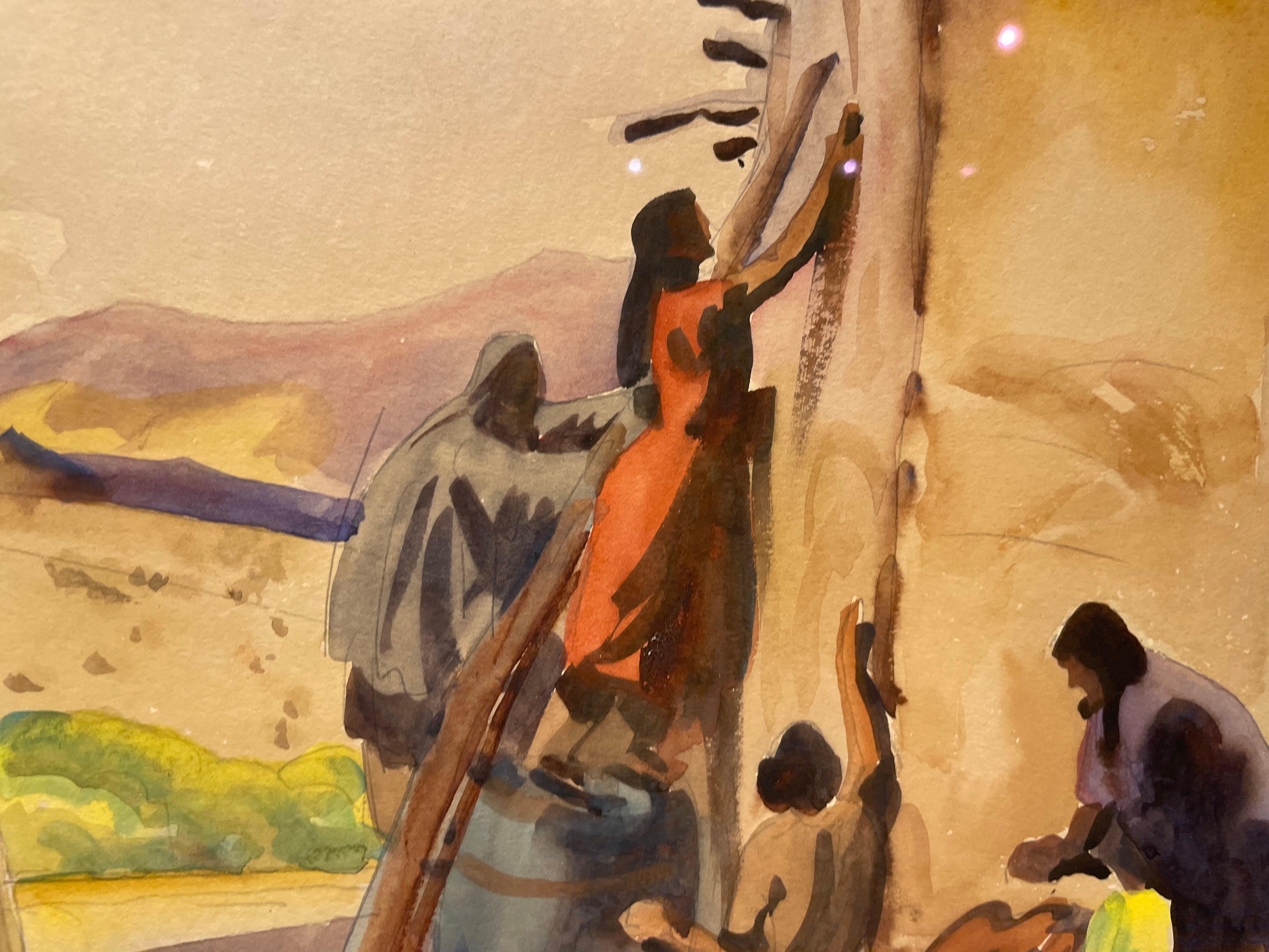 L'Adobe, début du 20e siècle Paysage de village occidental, Artiste de l'école de Cleveland en vente 1