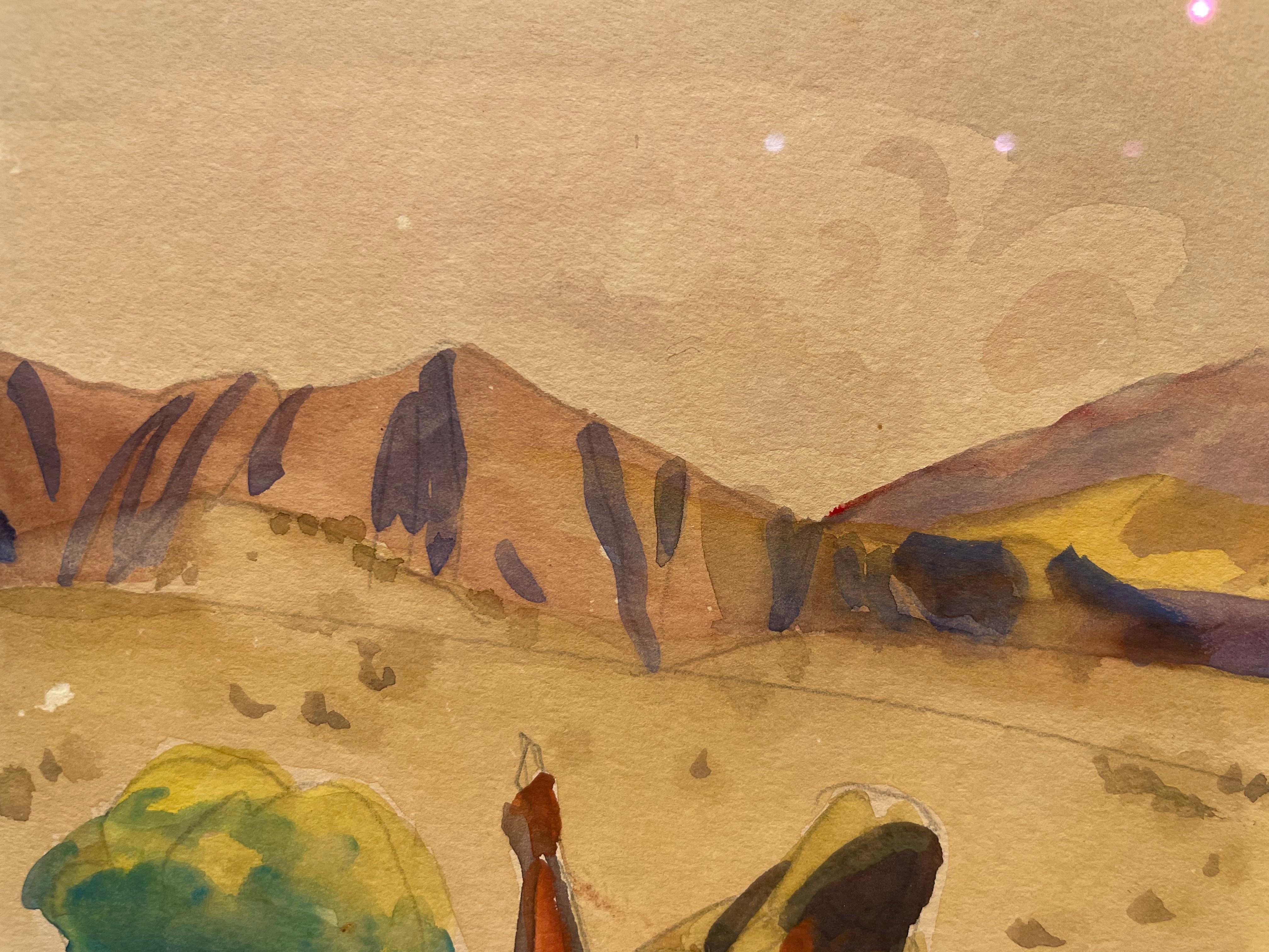 L'Adobe, début du 20e siècle Paysage de village occidental, Artiste de l'école de Cleveland en vente 4