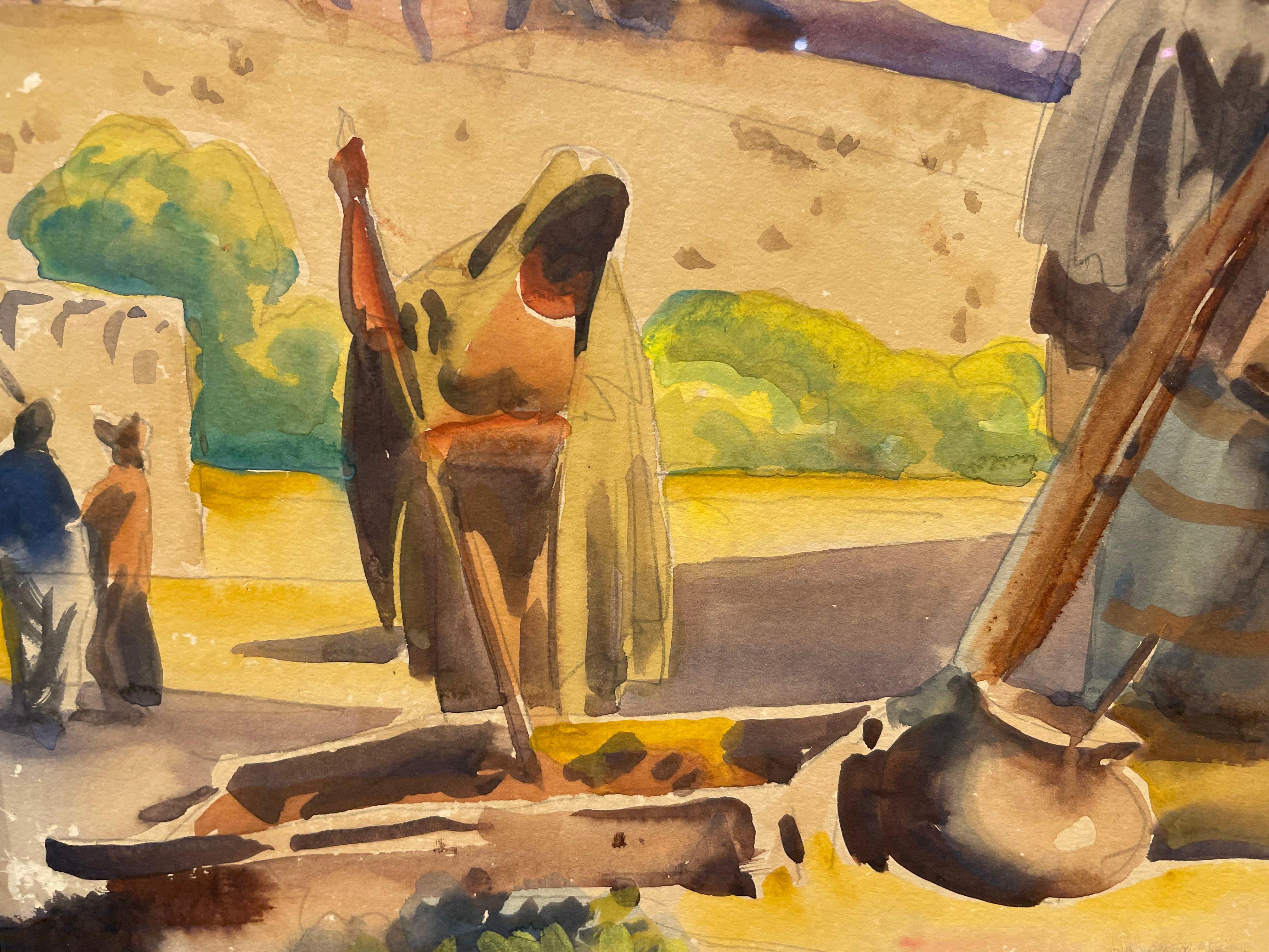 L'Adobe, début du 20e siècle Paysage de village occidental, Artiste de l'école de Cleveland en vente 2