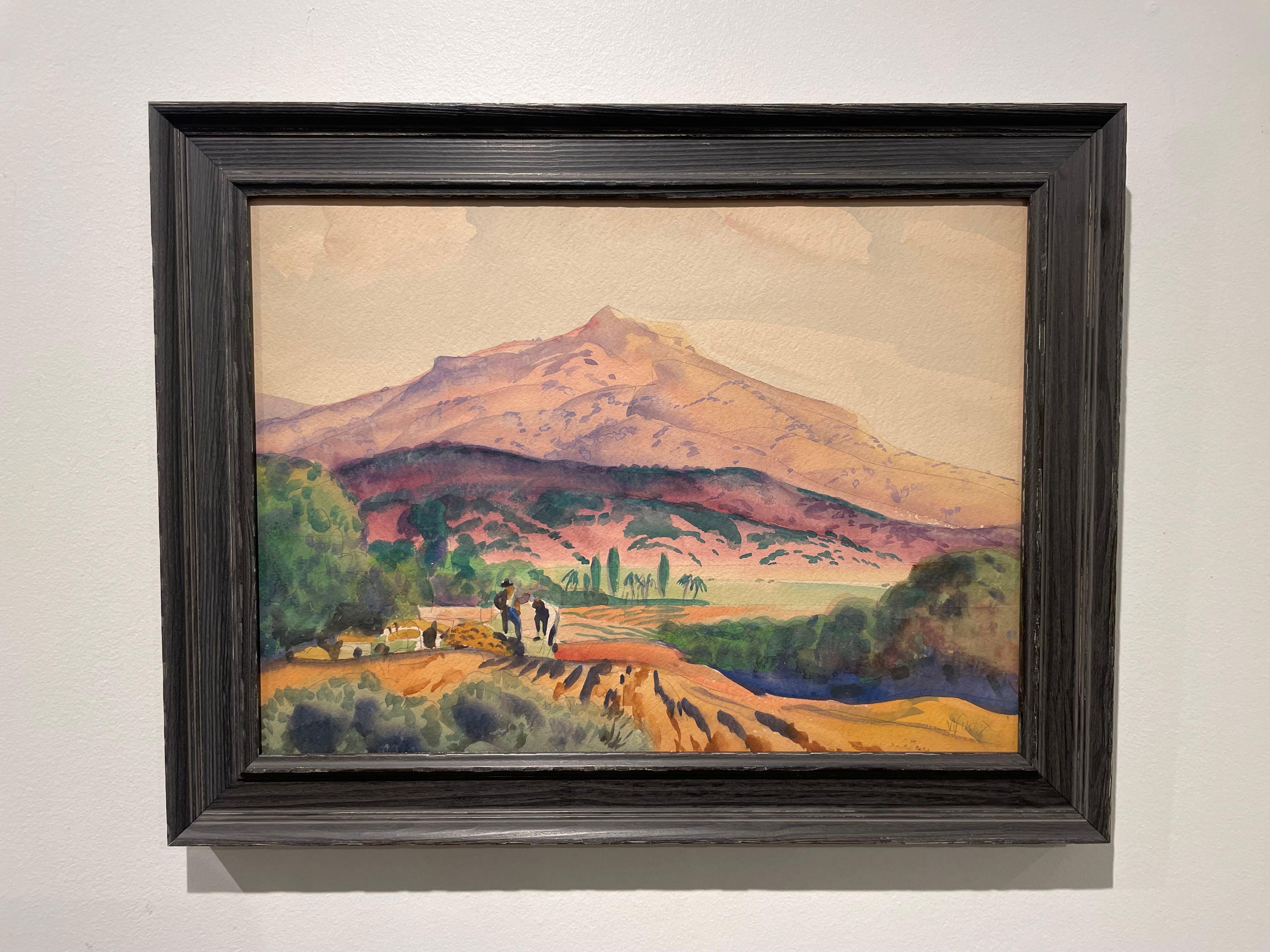  Frank Nelson Wilcox (américain, 1887-1964)
Vallée de la Californie, près de Capistrano, c. 1937
Aquarelle sur papier
Signé en bas à droite, titré au verso
15 x 20 pouces
18.5 x 24 pouces encadré

Frank Nelson Wilcox (3 octobre 1887 - 17 avril 1964)
