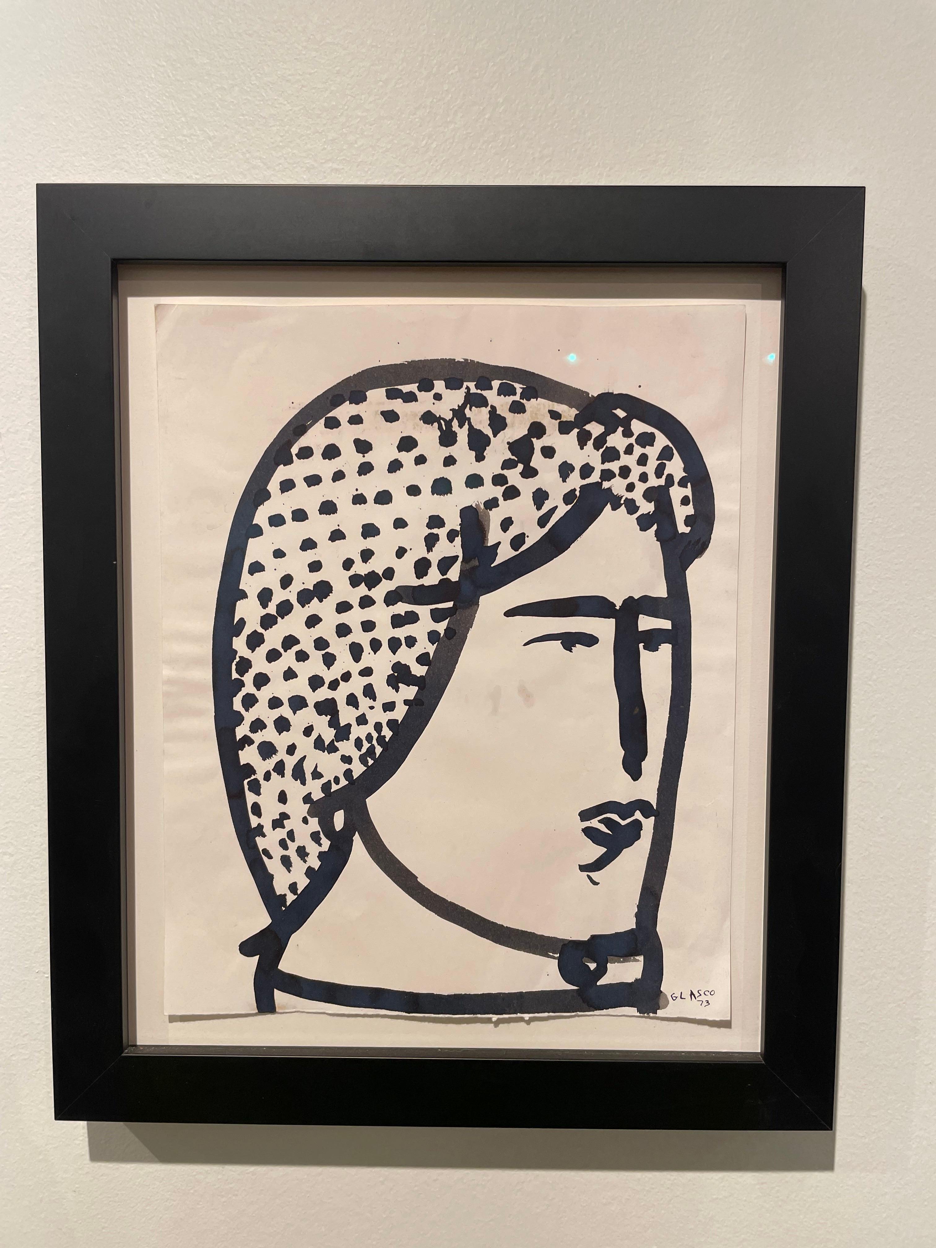 20. Jahrhundert Tuschezeichnung eines Frauenkopfes, Abstrakter Expressionist New Yorker Künstler (Grau), Portrait, von Joseph Glasco